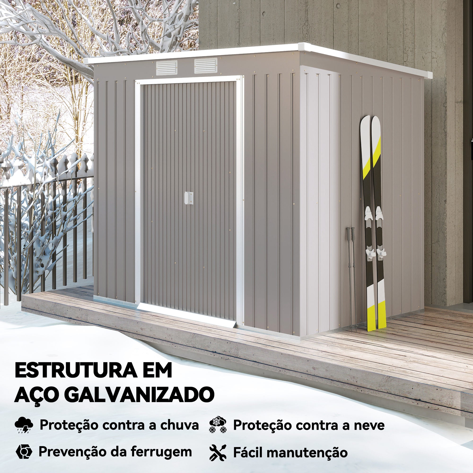 Abrigo de Jardim – 213x130x172 cm – Cinza Claro – Aço Galvanizado