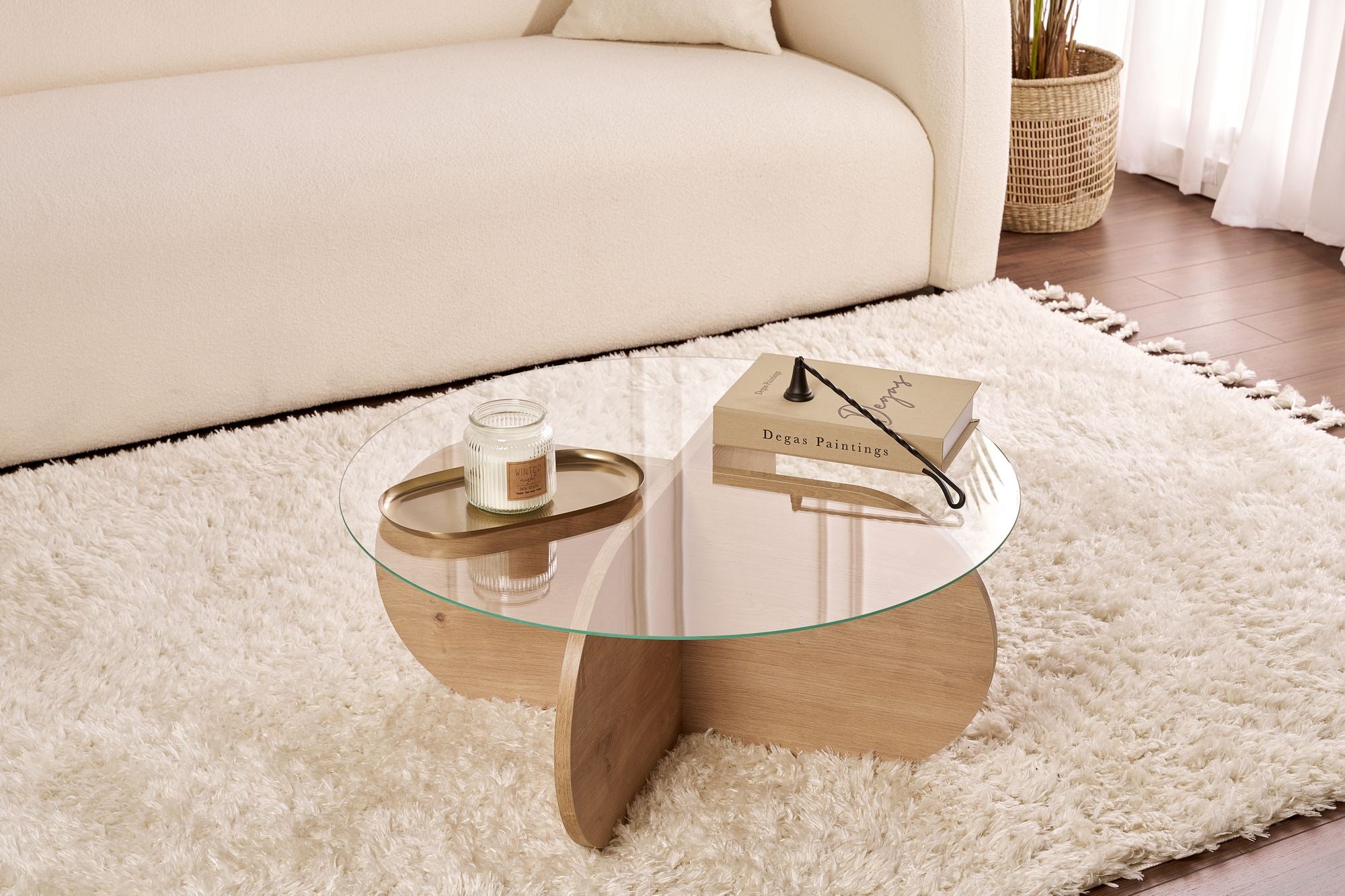 Mesa de Centro – 75 x 35 x 75 cm – Carvalho Safira e Transparente – Vidro Temperado e MDF