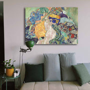 Quadro Decorativo Gustav Klimt "Baby Cradle" - Tela 100% Canvas com Moldura de Madeira 70x100cm - Arte Clássica Multicolor para Decoração