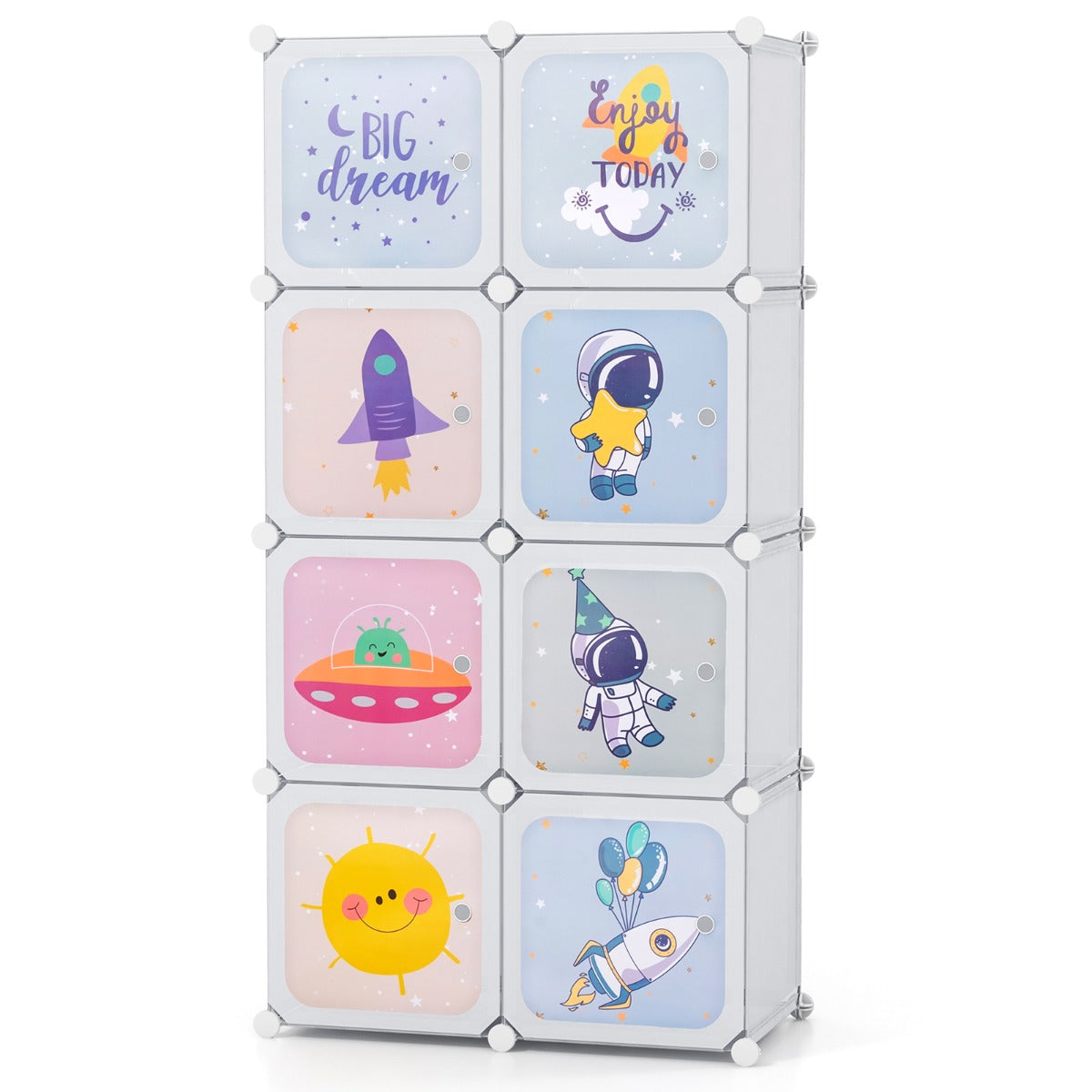 Armário Infantil Portátil de 8 Cubos para Bebés com 2 Secções de Pendurar para Quarto 71 x 35,5 x 142 cm Branco