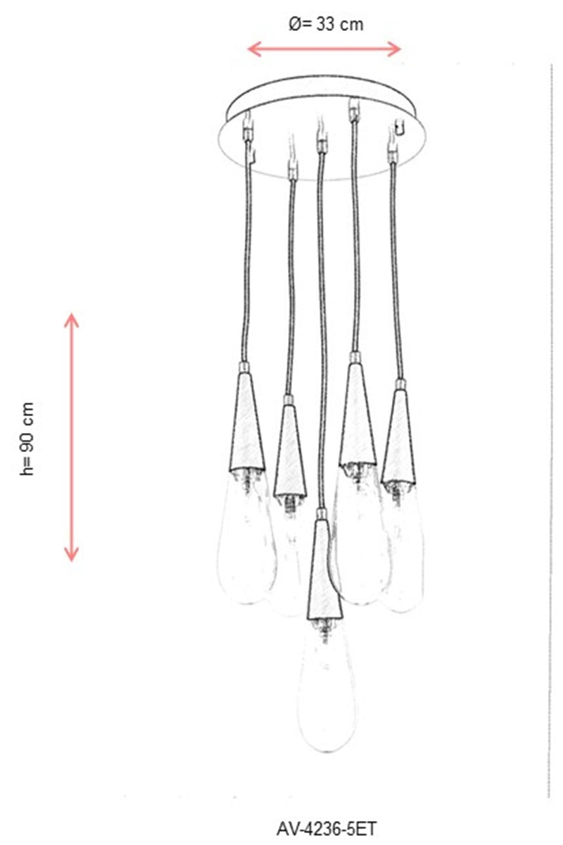 Candeeiro de Teto – 90 cm x 33 cm – Cor antiquada – Metal