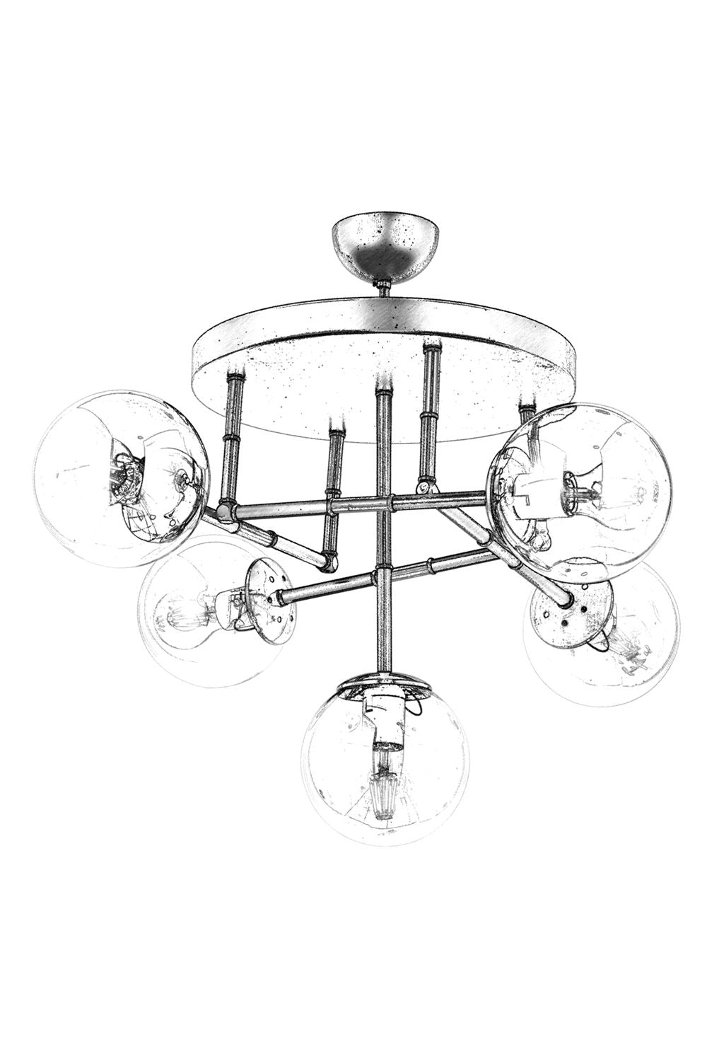 Candeeiro de Teto – 60 cm – Preto e Dourado – Metal