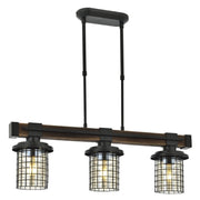 Candeeiro de Teto – 70cm x 75cm x 15cm – Preto e Carvalho – Metal e Vidro