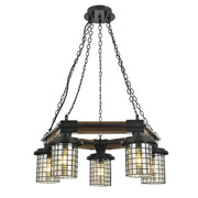 Candeeiro de Teto – 80 cm x 50 cm – Preto e Carvalho – Metal