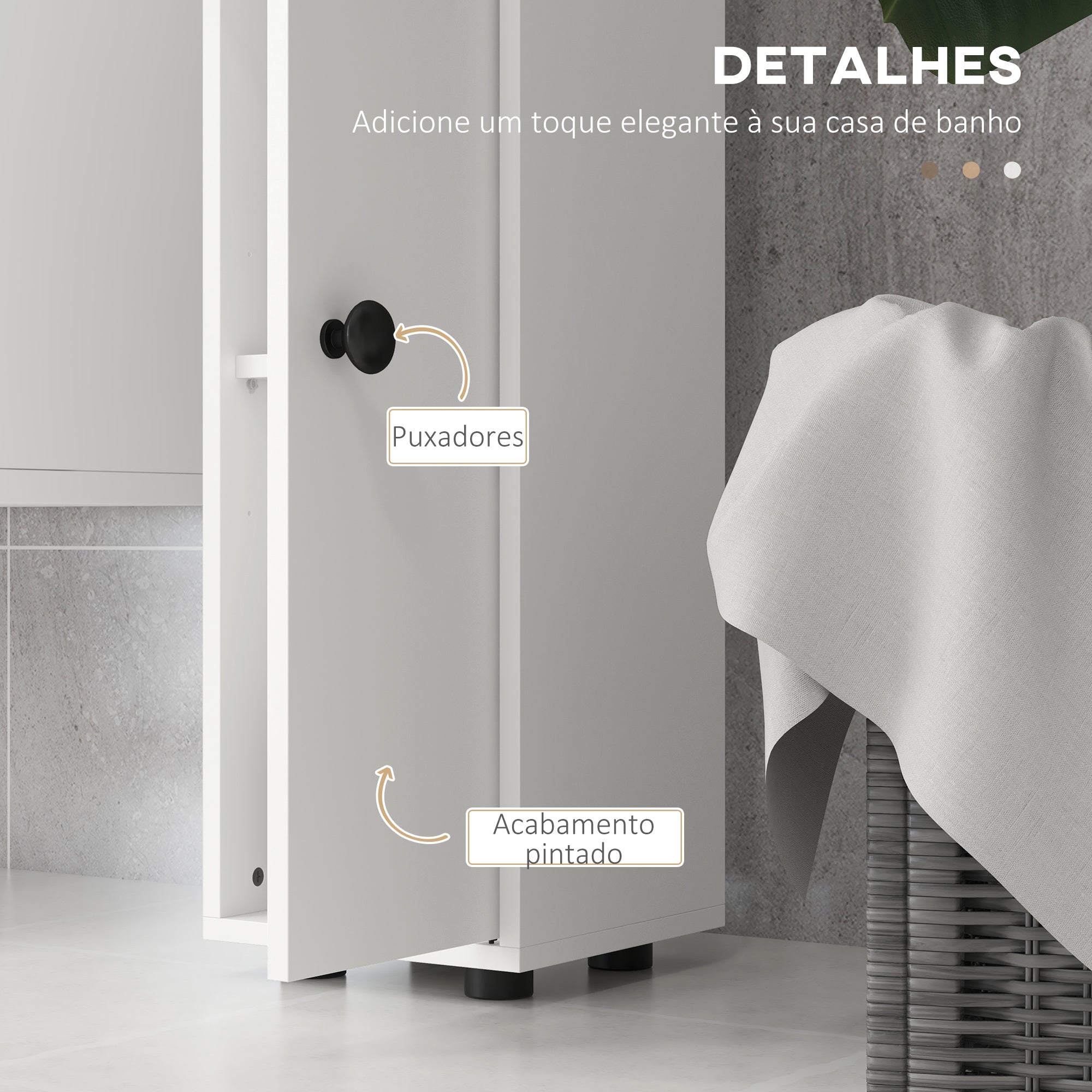 Móvel Auxiliar Casa de Banho – 20x20x180 cm – Branco – Melamina
