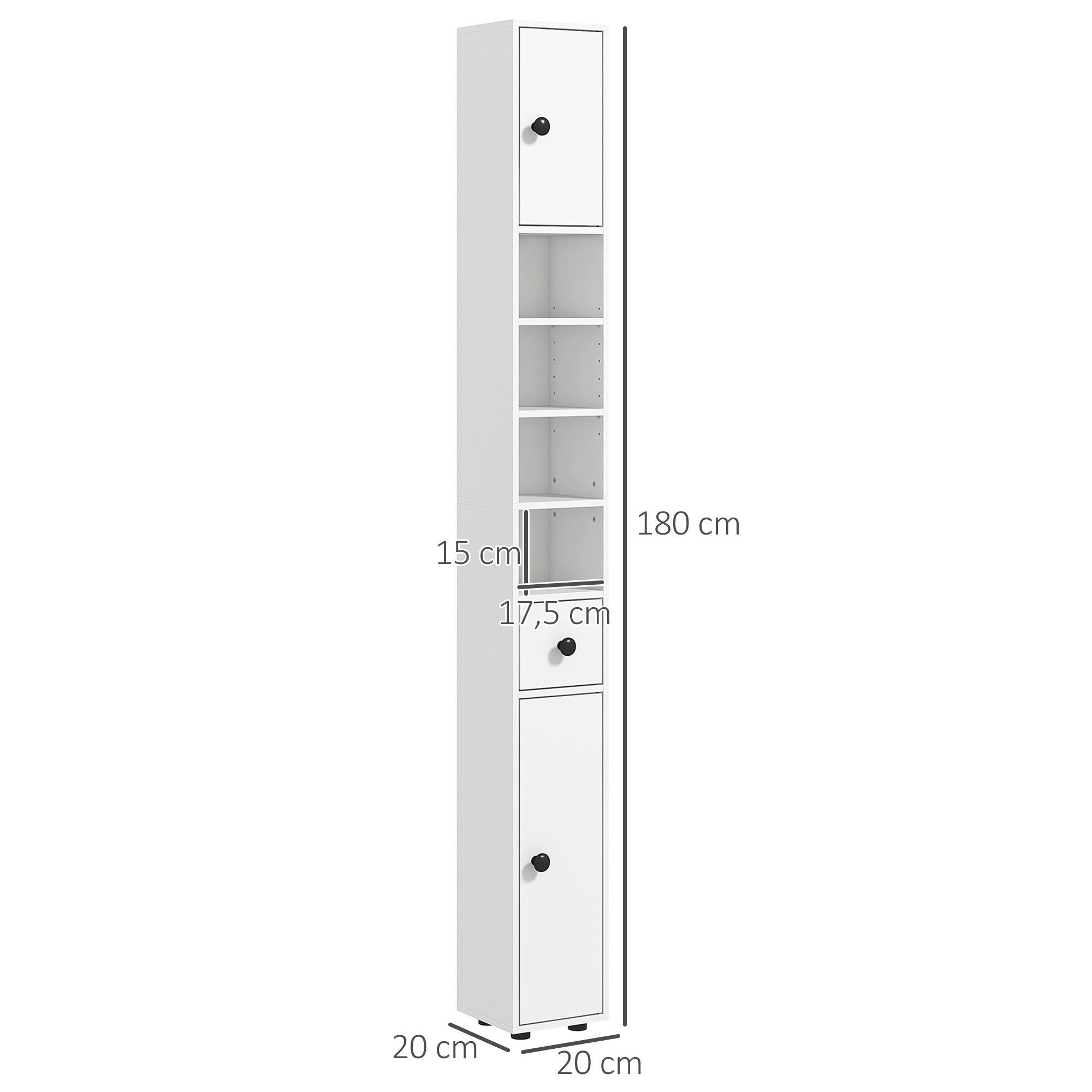 Móvel Auxiliar Casa de Banho – 20x20x180 cm – Branco – Melamina