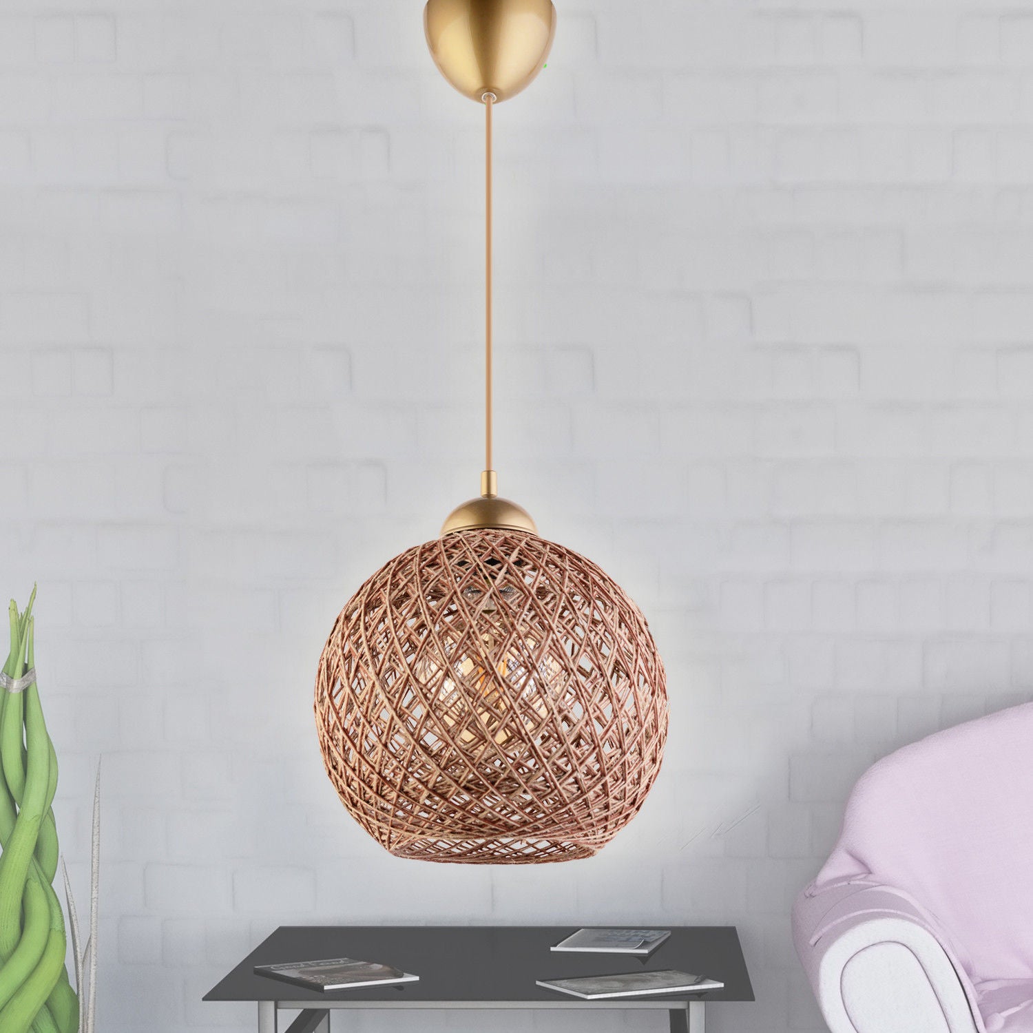 Candeeiro de Teto – 22 cm de diâmetro – marrom – plástico