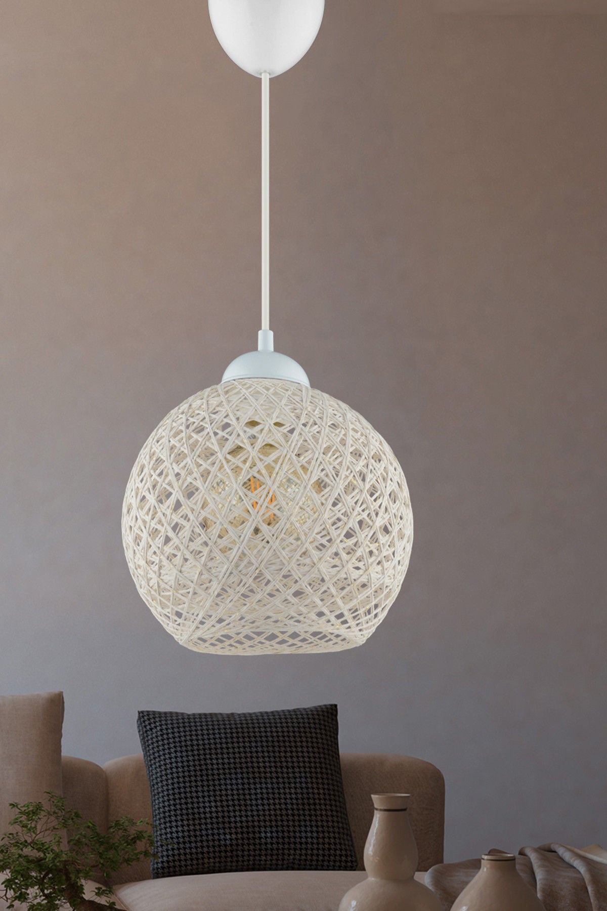 Candeeiro de Teto – 22 cm de Diâmetro – Branco – Plástico e Algodão
