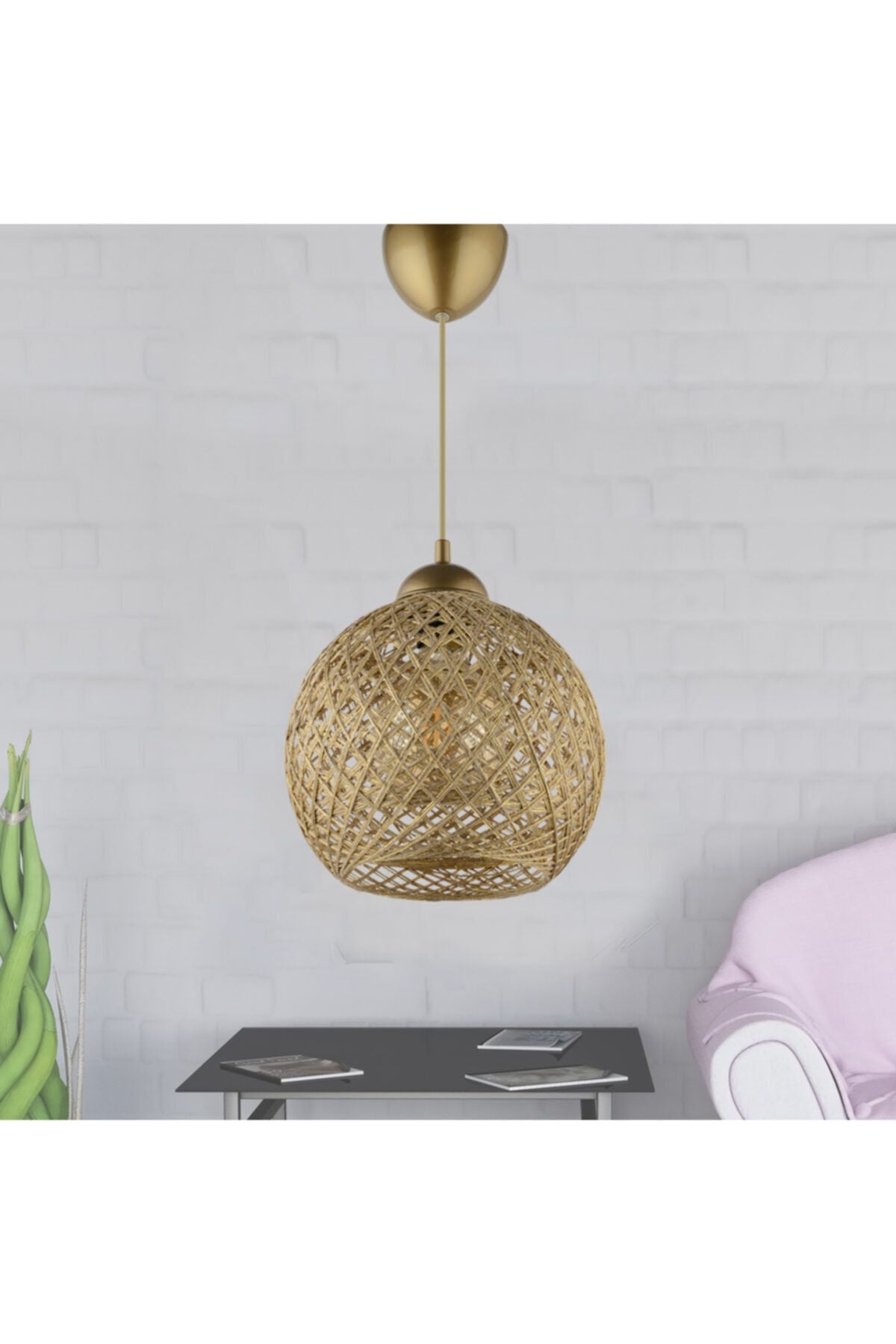 Candeeiro de Teto – 22 cm de Diâmetro – Dourado – Corpo de Plástico, Tampa de Algodão