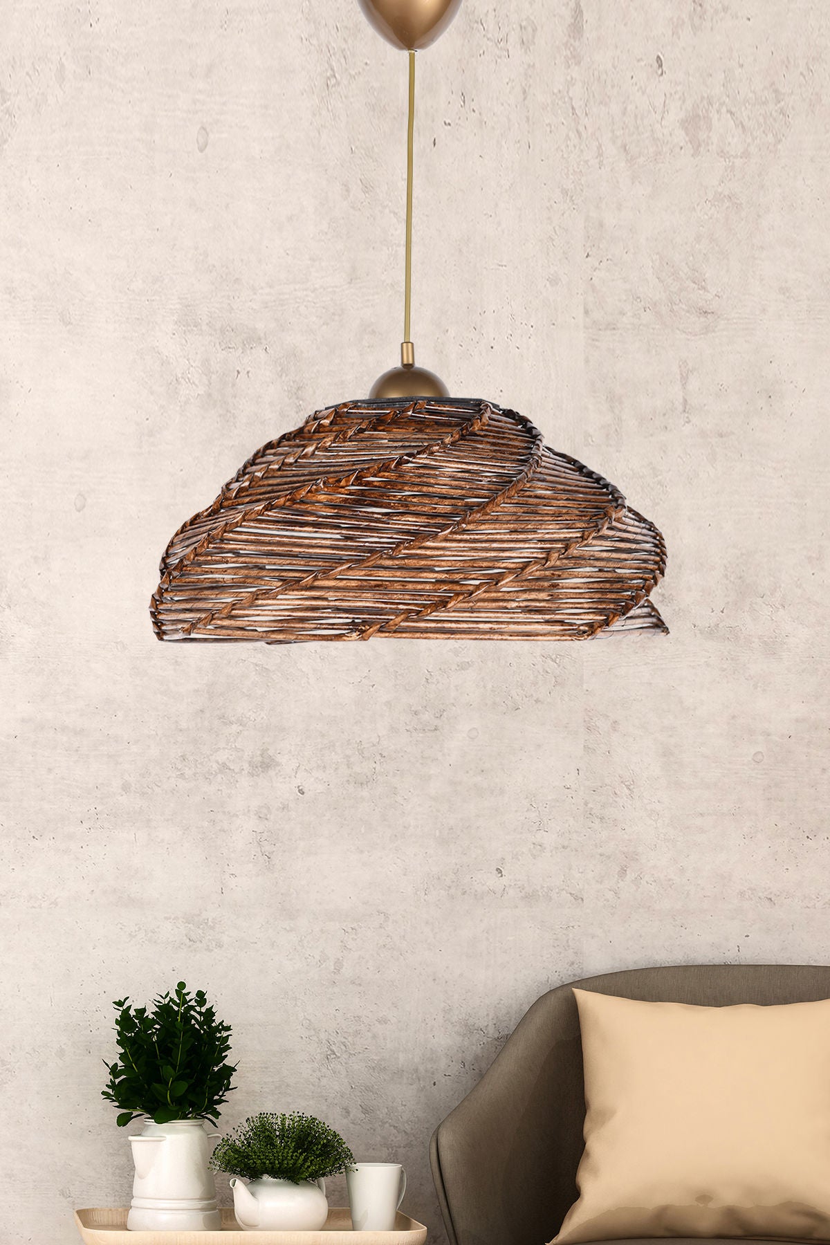 Candeeiro de Teto rústico – 36 cm diâmetro – cor antiga – plástico e madeira