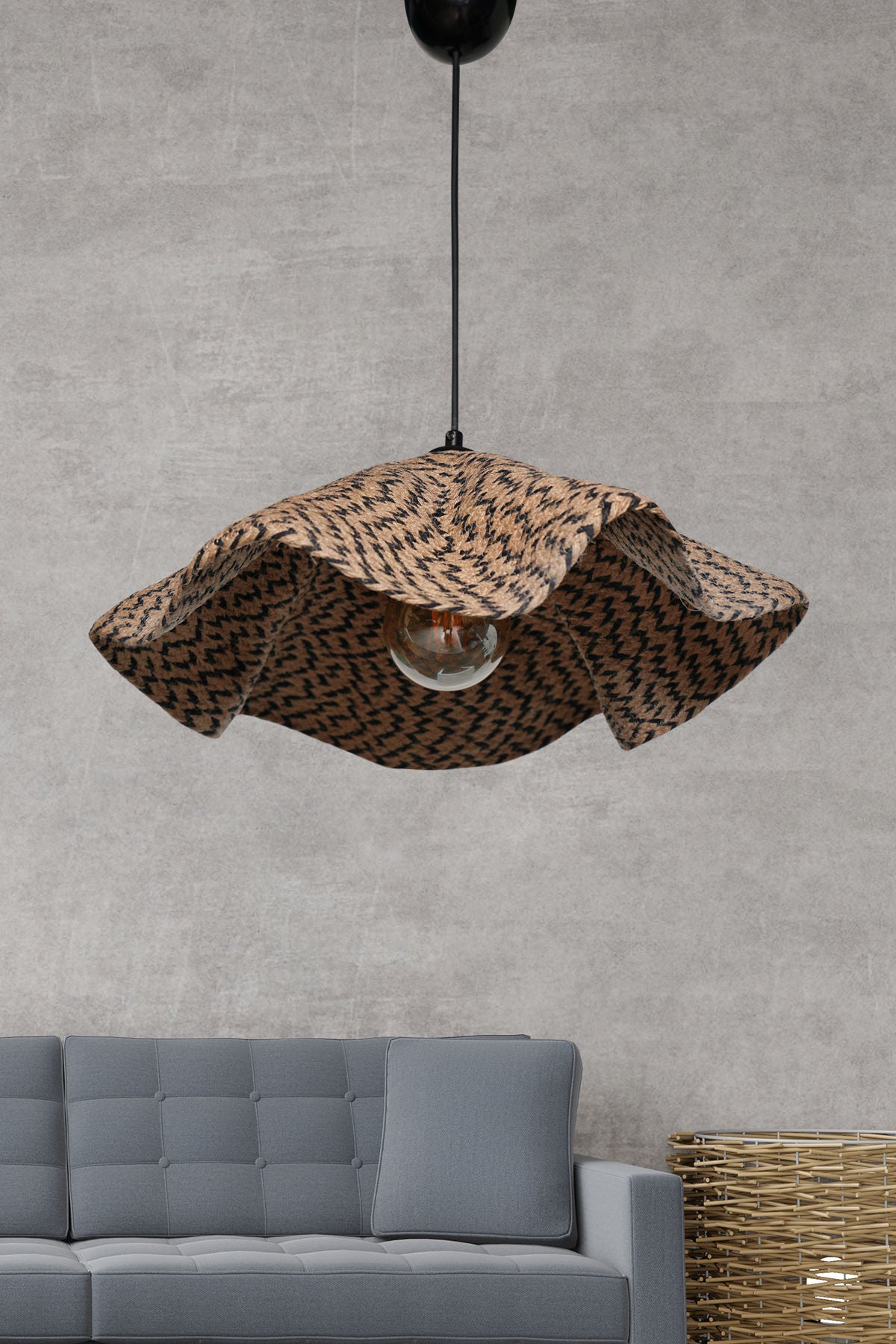 Candeeiro de Teto – 44 cm – Preto e Marrom – Plástico e Algodão