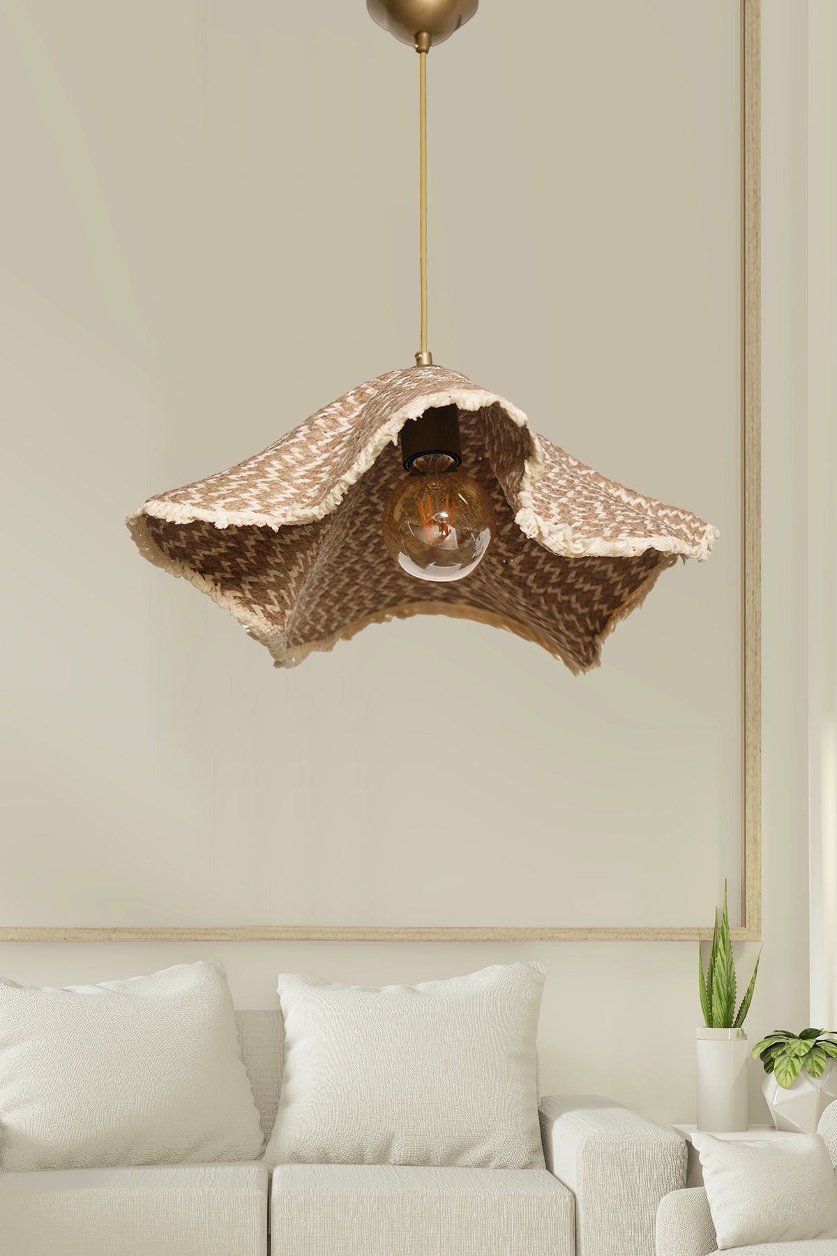 Candeeiro de Teto – 44 cm – Ecru e Marrom – Plástico