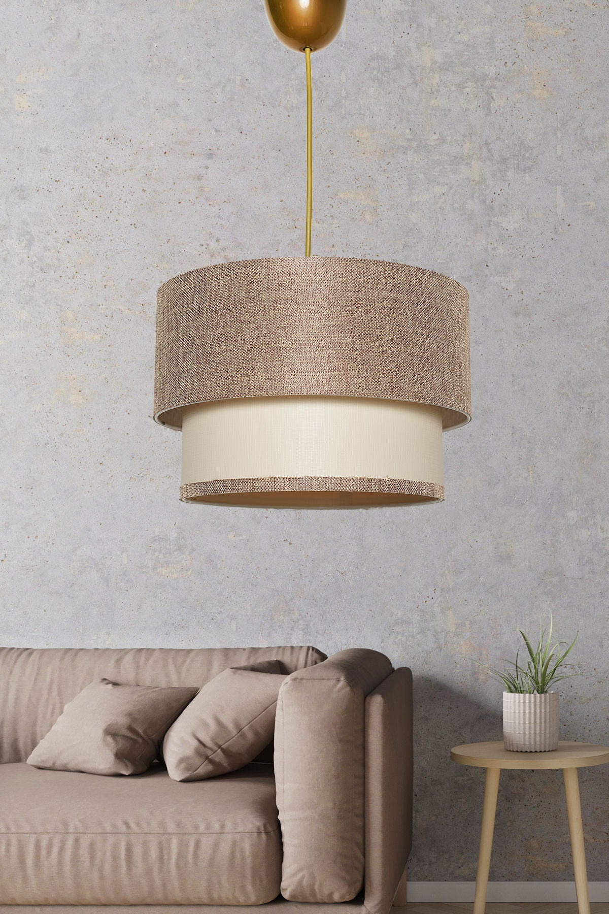 Candeeiro de Teto – 30 cm de diâmetro – Bege e Creme – Plástico