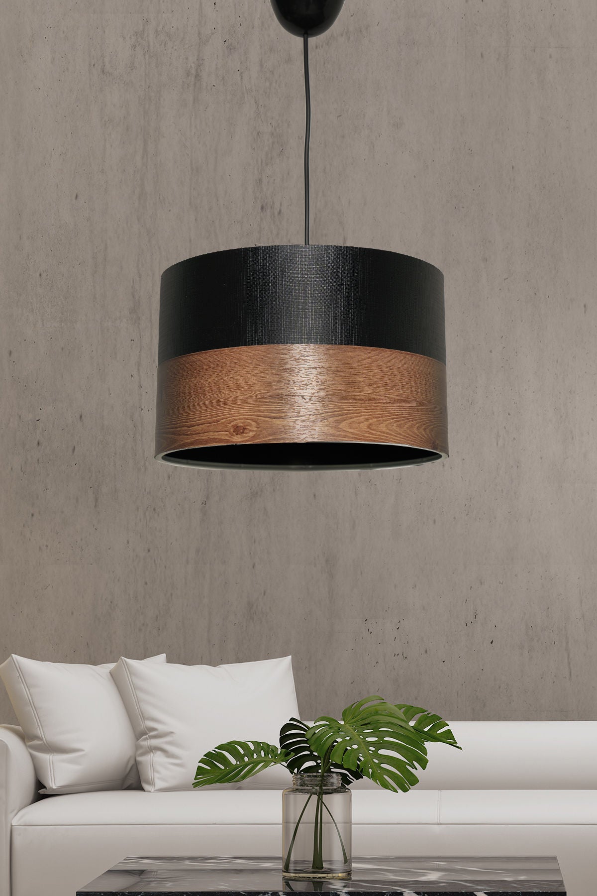 Candeeiro de Teto – 30 cm diâmetro – Preto e Marrom – Plástico