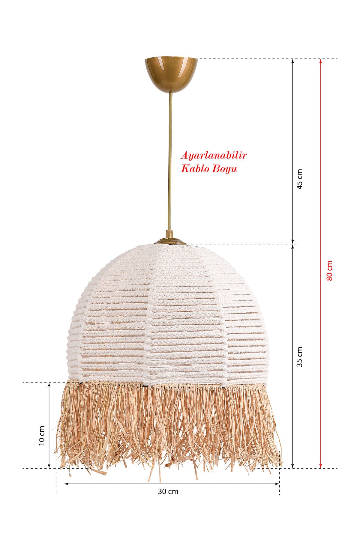 Candeeiro de Teto – 30 cm de diâmetro – Branco – Plástico e algodão