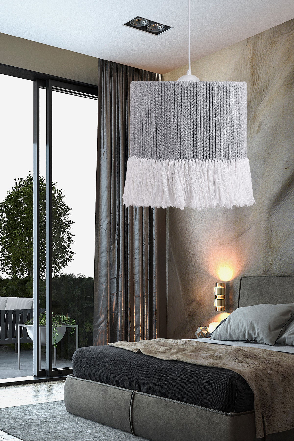 Candeeiro de Teto – 30 cm de diâmetro – Cinza e Branco – Plástico