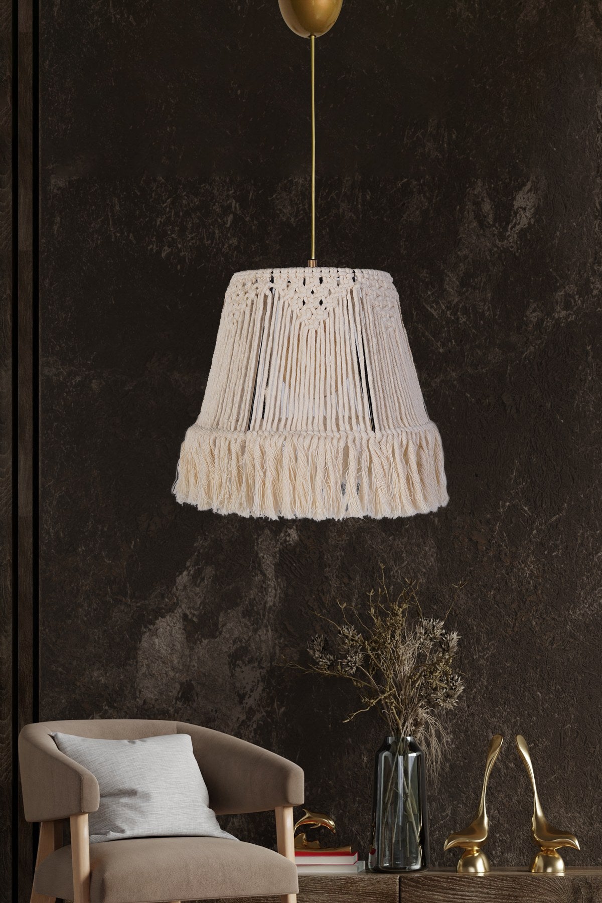 Candeeiro de Teto – 29 cm x 30 cm – Creme – Plástico e algodão