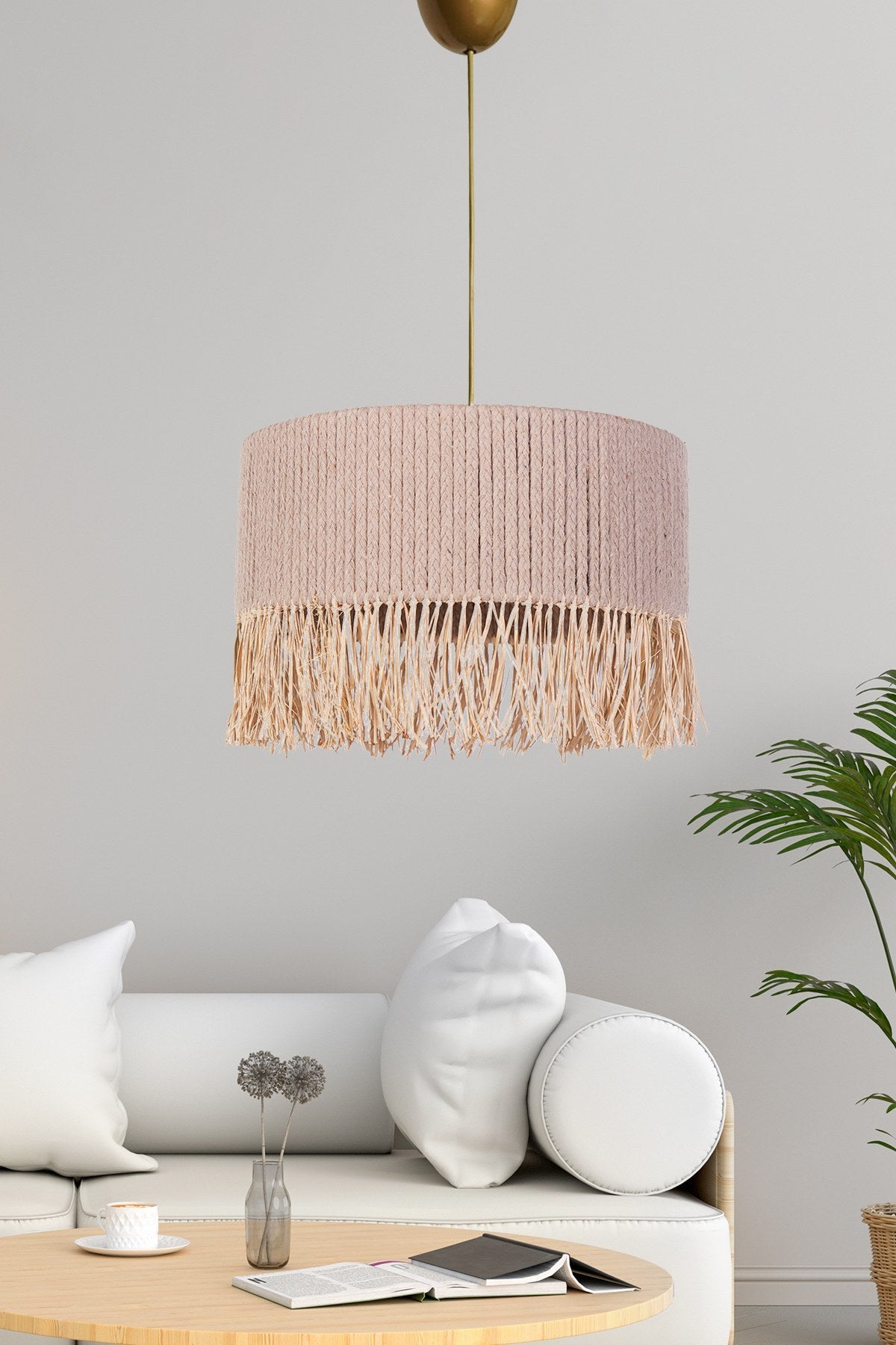 Candeeiro de Teto – 20 cm x 30 cm – Bege – Plástico e Algodão