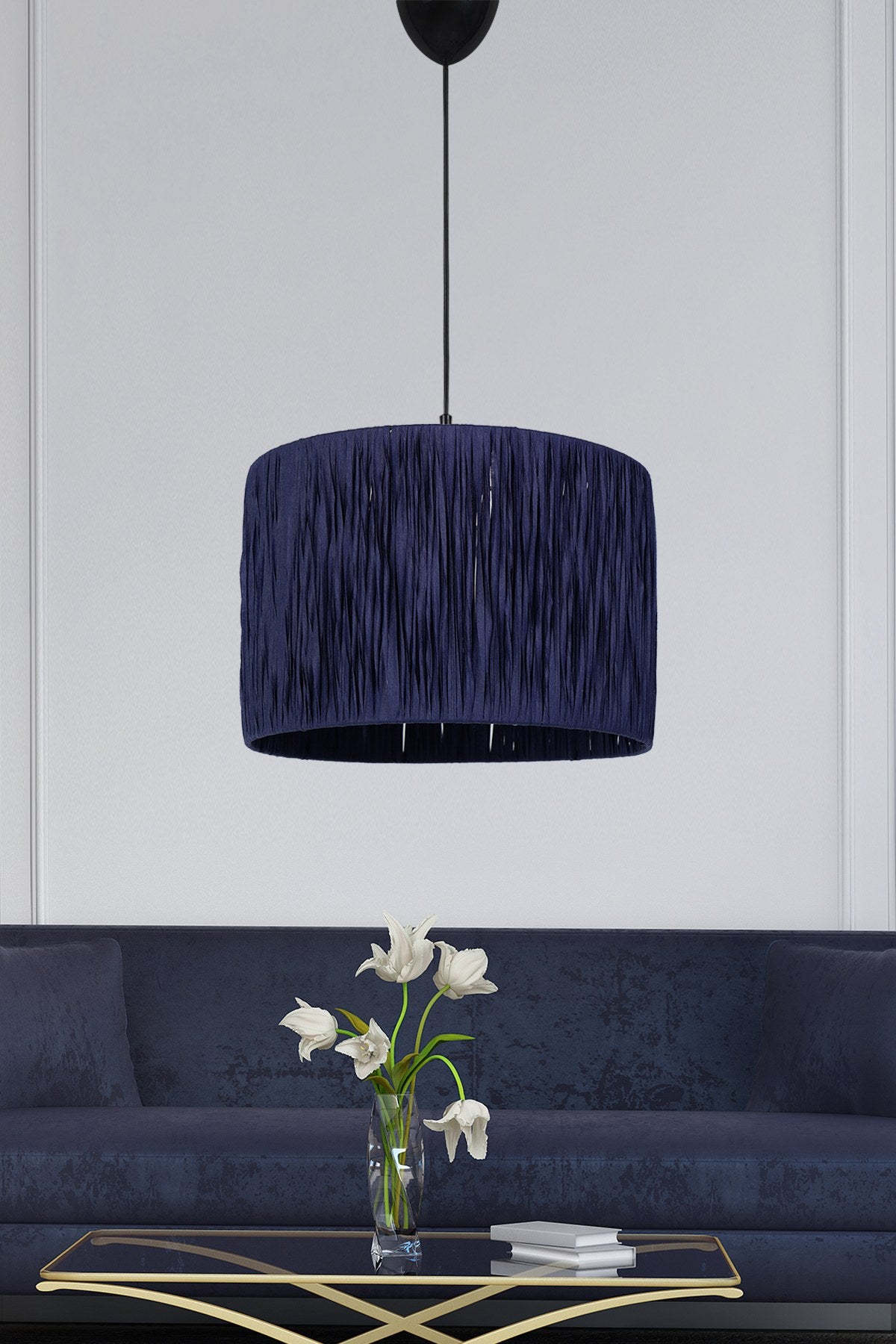 Candeeiro de Teto – 20 cm x 30 cm – Azul Marinho – Plástico e algodão