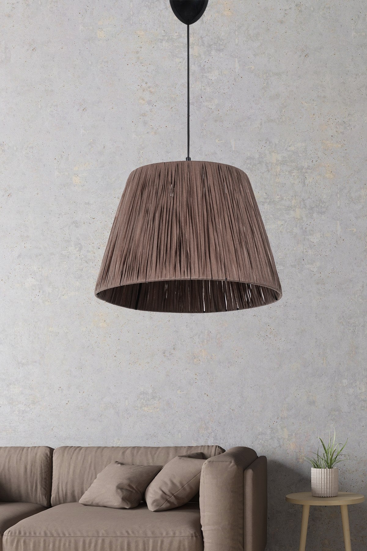 Candeeiro de Teto – 20 cm x 30 cm – Marrom – Metal e Algodão