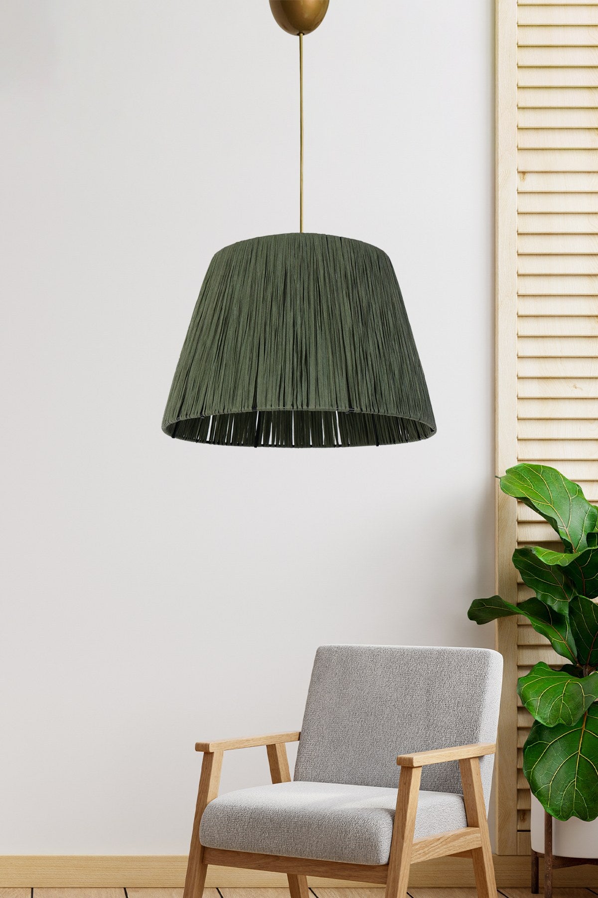 Candeeiro de Teto – 20 cm x 30 cm – Cáqui – Plástico e Algodão