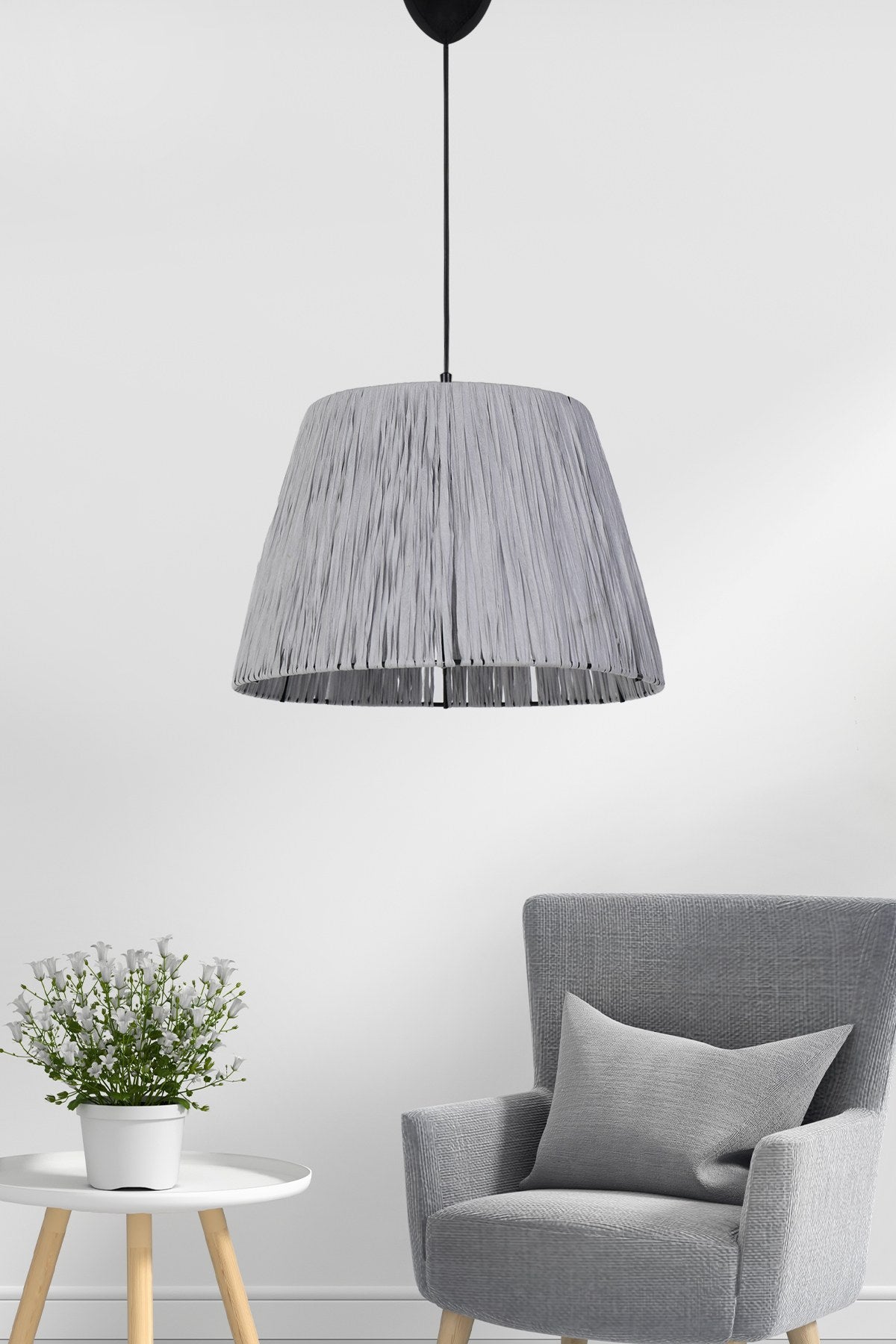 Candeeiro de Teto – 20cm x 30cm – Cinza – Plástico e Algodão
