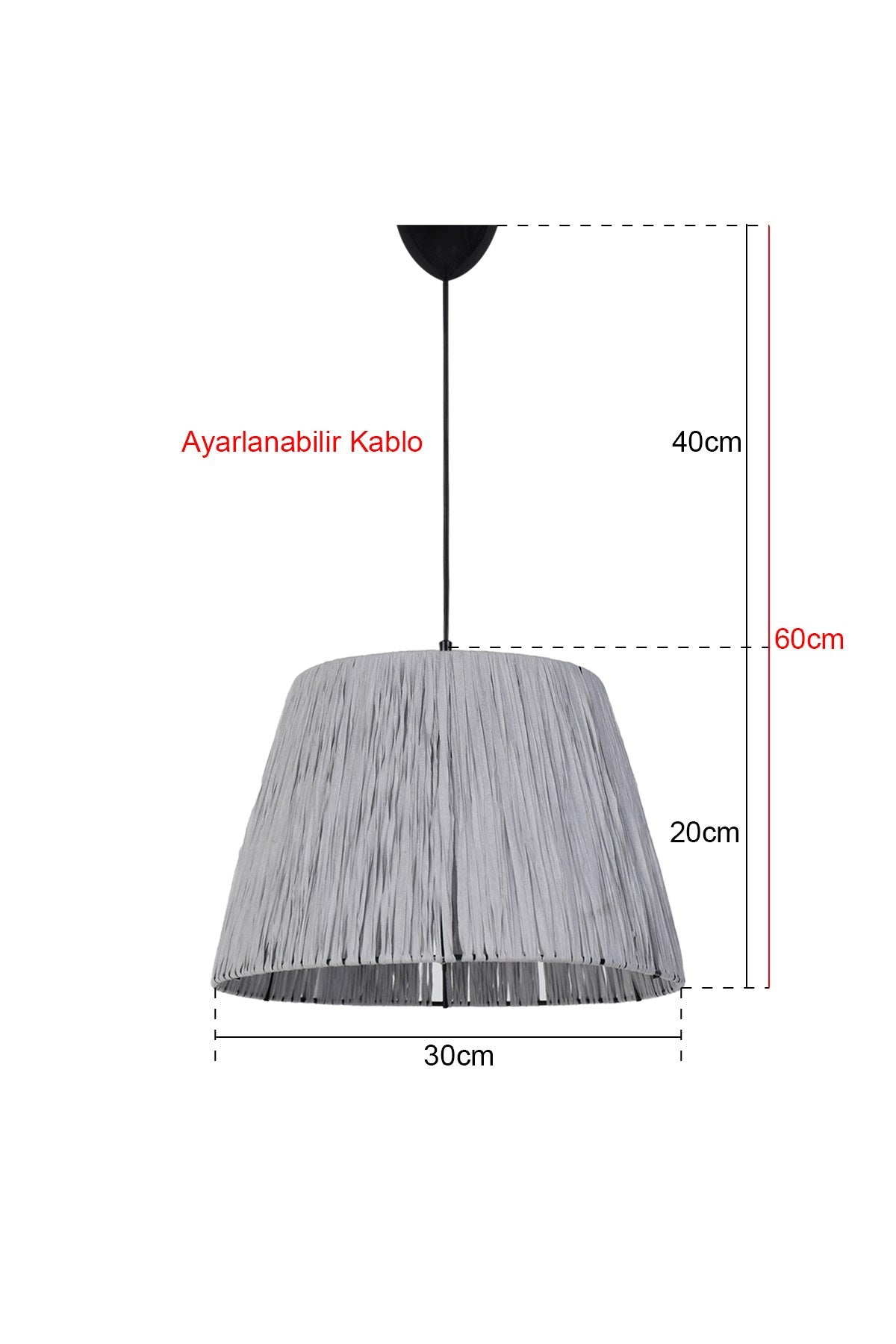 Candeeiro de Teto – 20cm x 30cm – Cinza – Plástico e Algodão