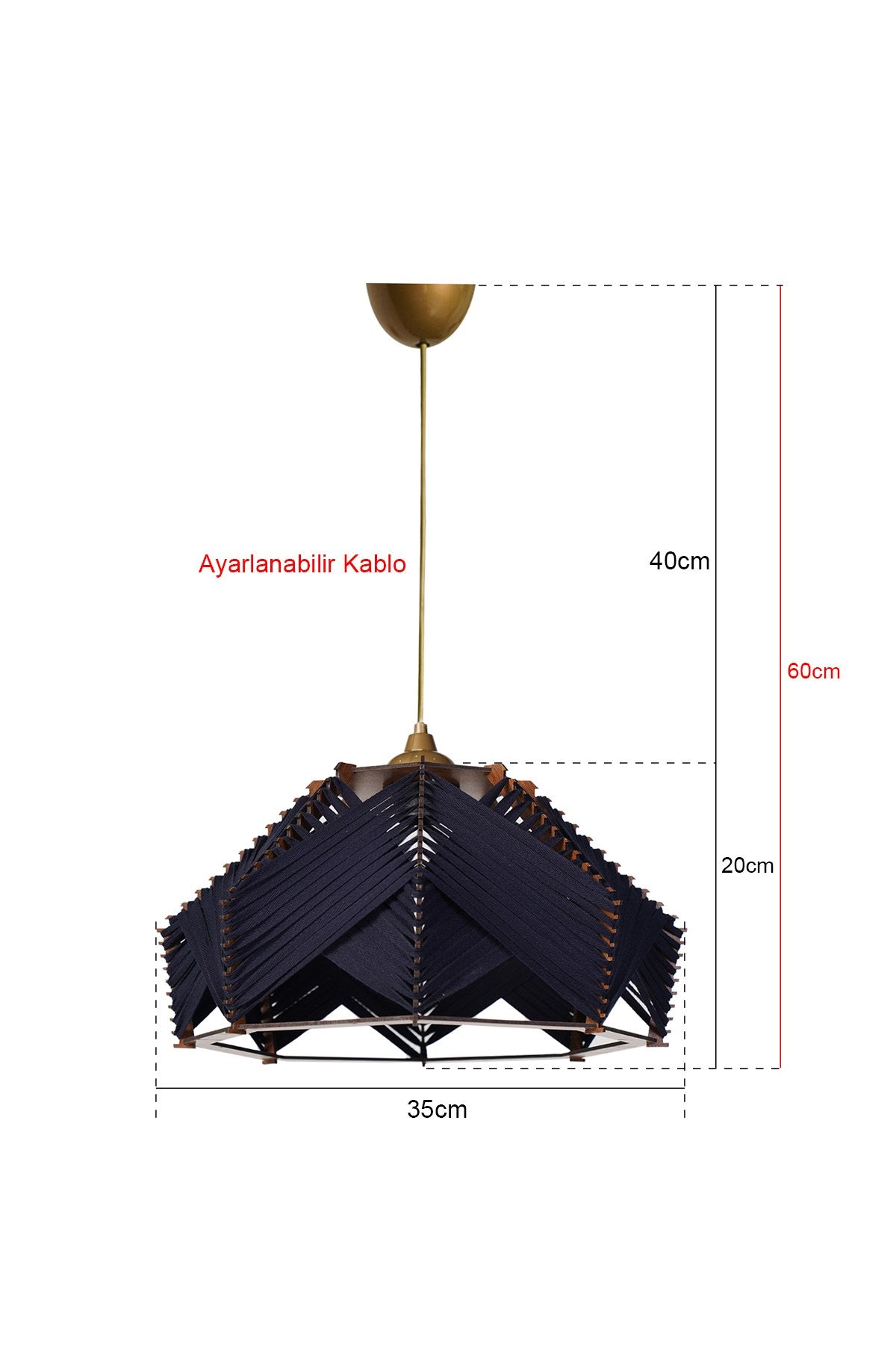 Candeeiro de Teto – 20 cm x 35 cm – Azul Marinho – Plástico e Algodão