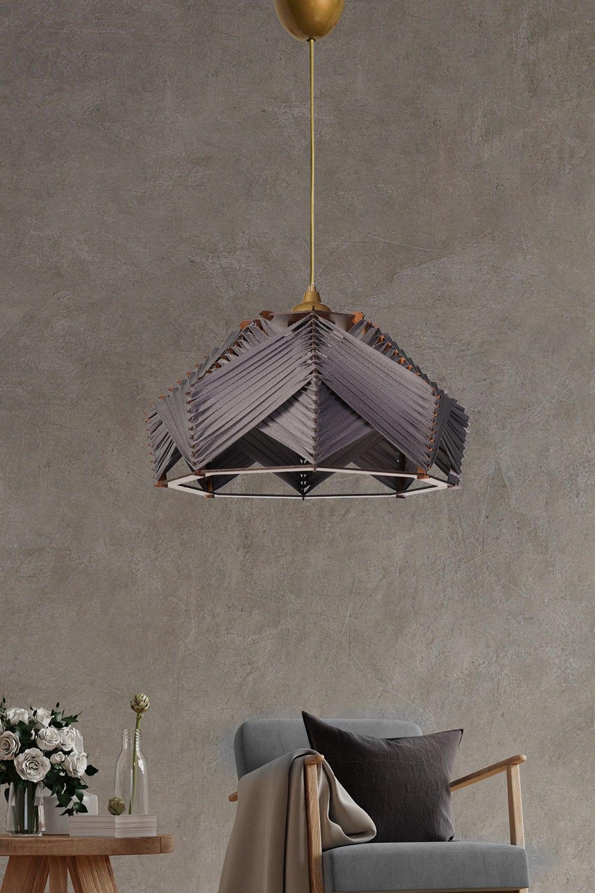 Candeeiro de Teto – 20 cm x 35 cm – Cinza – Metal e Algodão