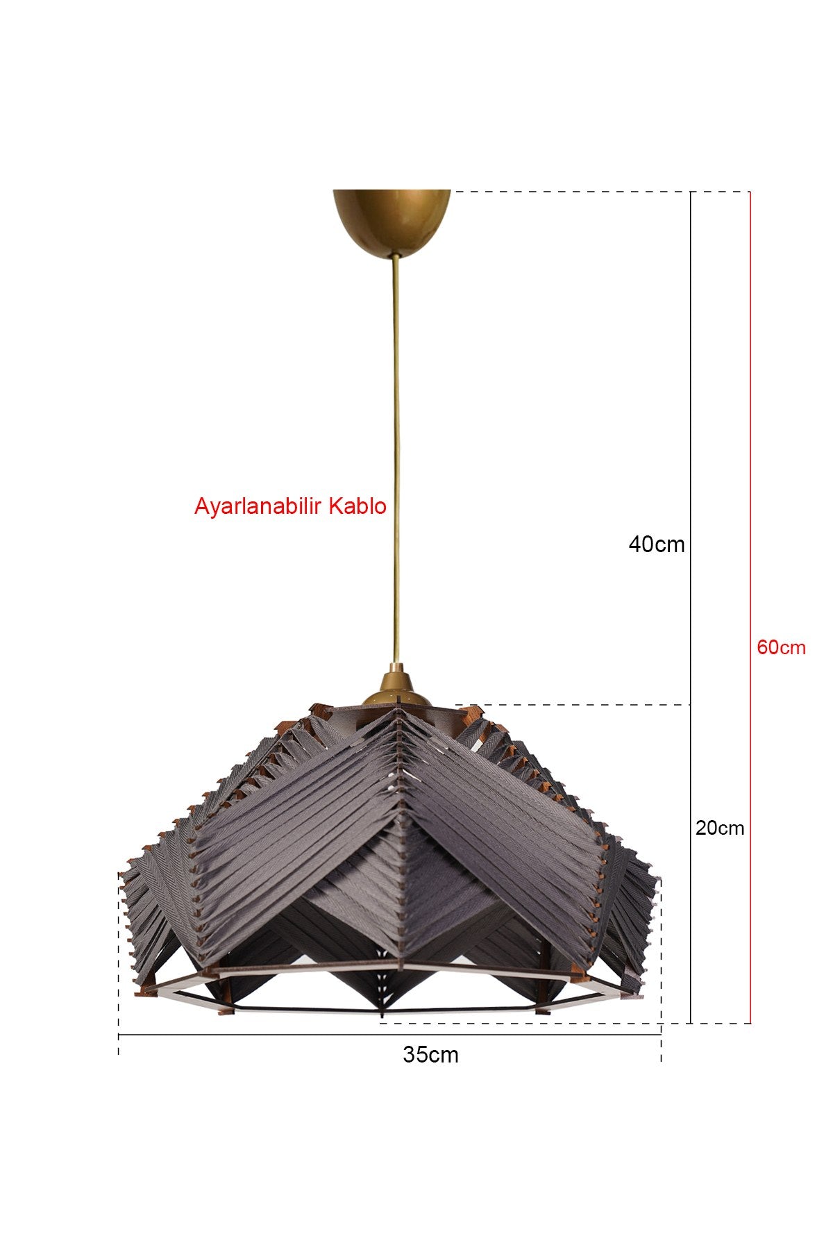 Candeeiro de Teto – 20 cm x 35 cm – Cinza – Metal e Algodão