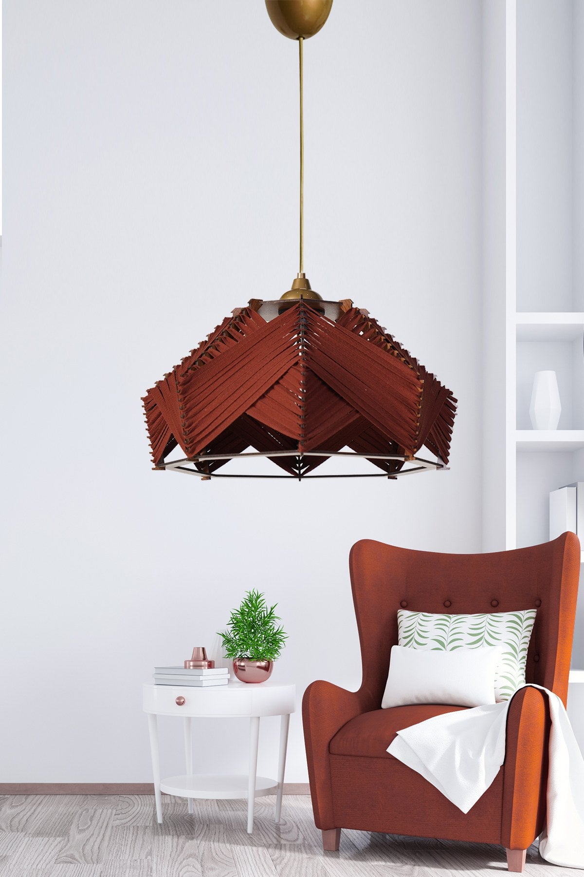 Candeeiro de Teto – 20cm x 35cm – Vermelho Azulejo – Plástico e Algodão