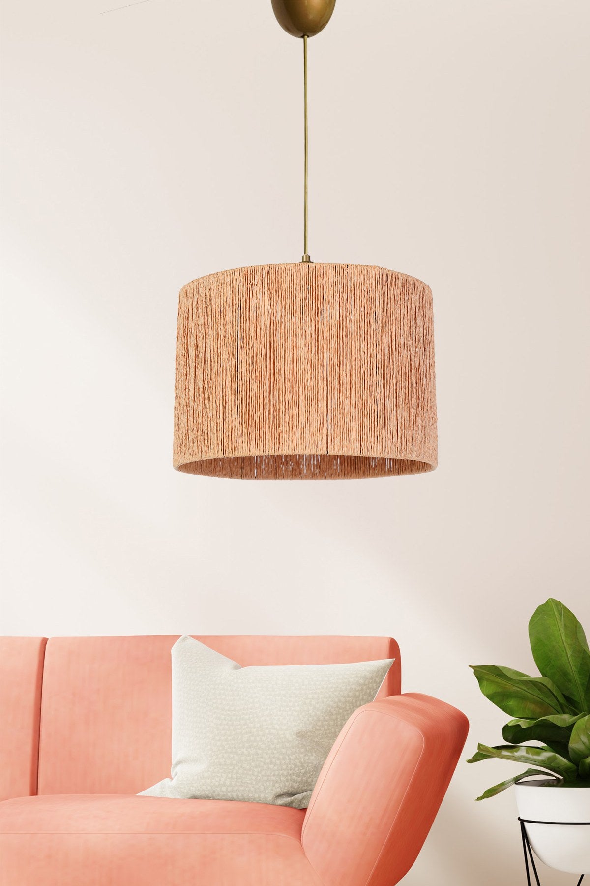Candeeiro de Teto – 20 cm x 30 cm – Bege – Metal e Algodão