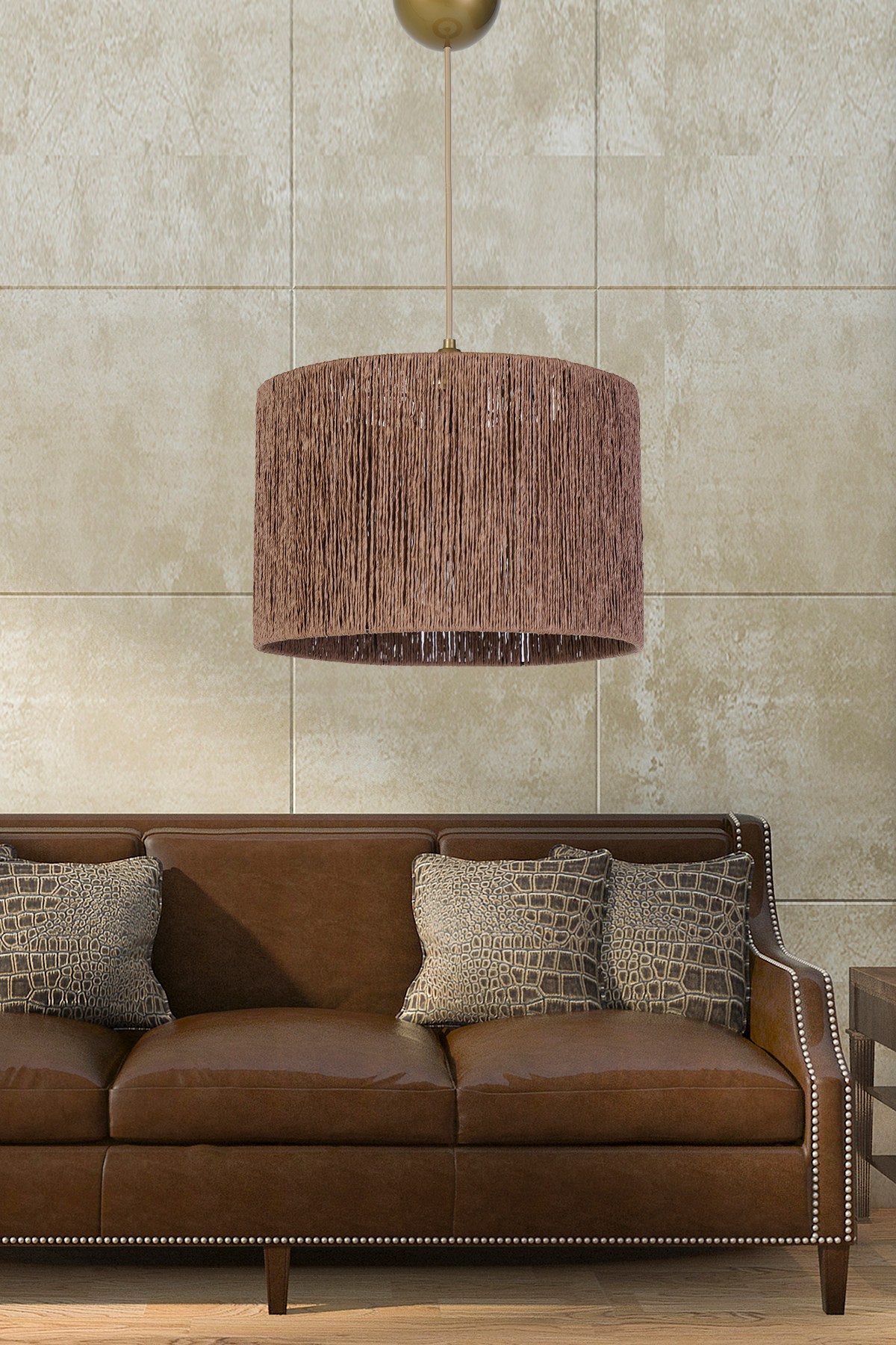 Candeeiro de Teto – 20 cm x 30 cm – Castanho – Metal e Algodão