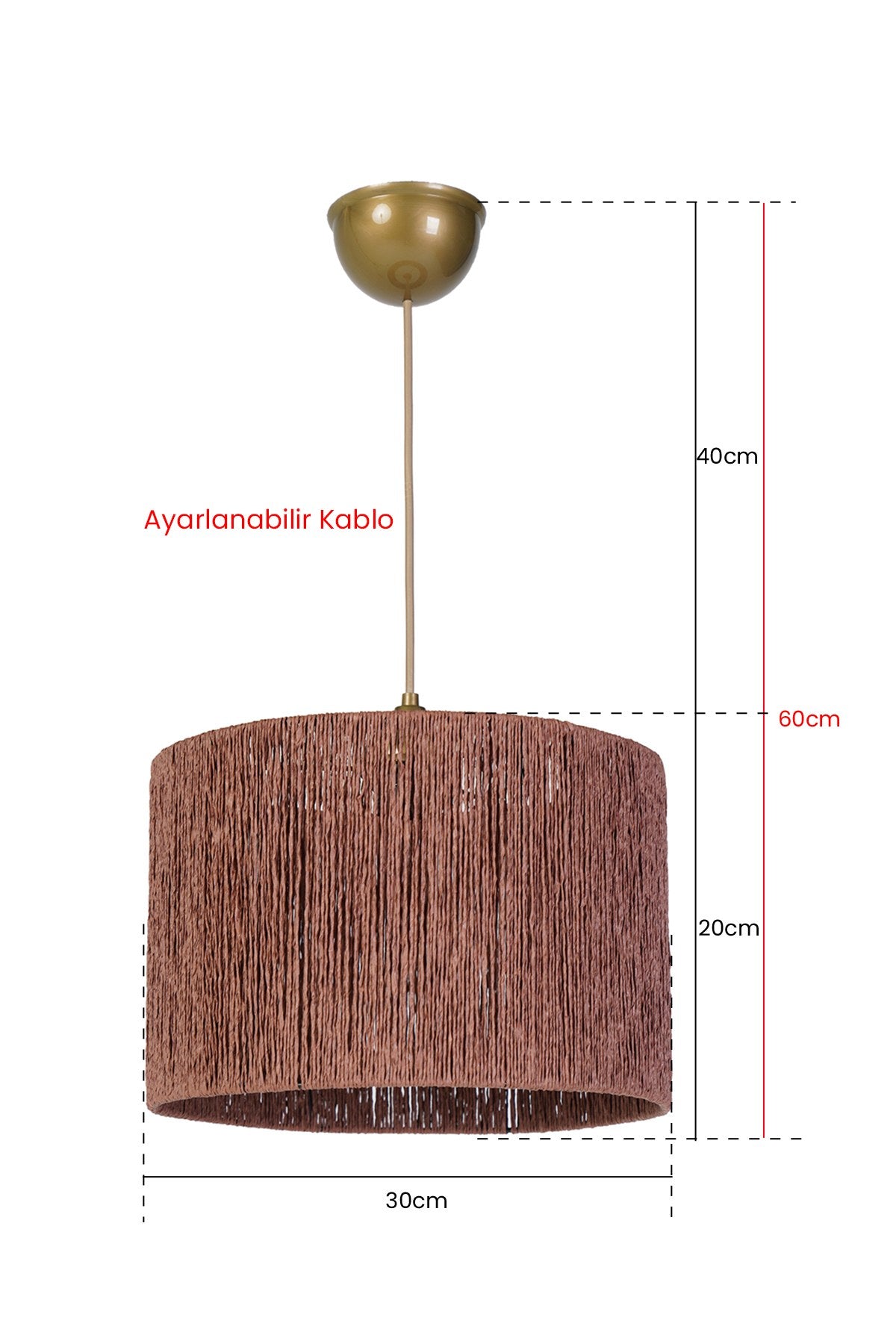 Candeeiro de Teto – 20 cm x 30 cm – Castanho – Metal e Algodão