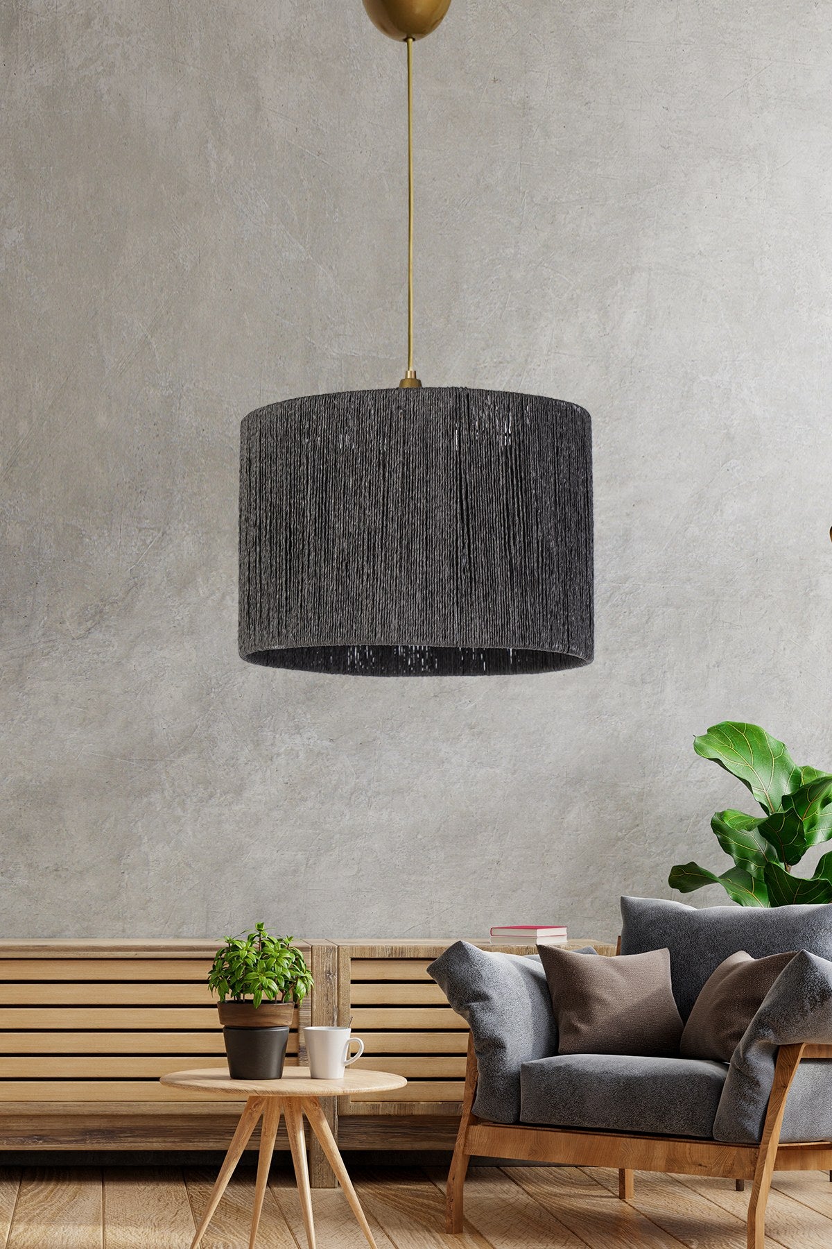 Candeeiro de Teto – 60 cm – Cinza – Plástico e Algodão