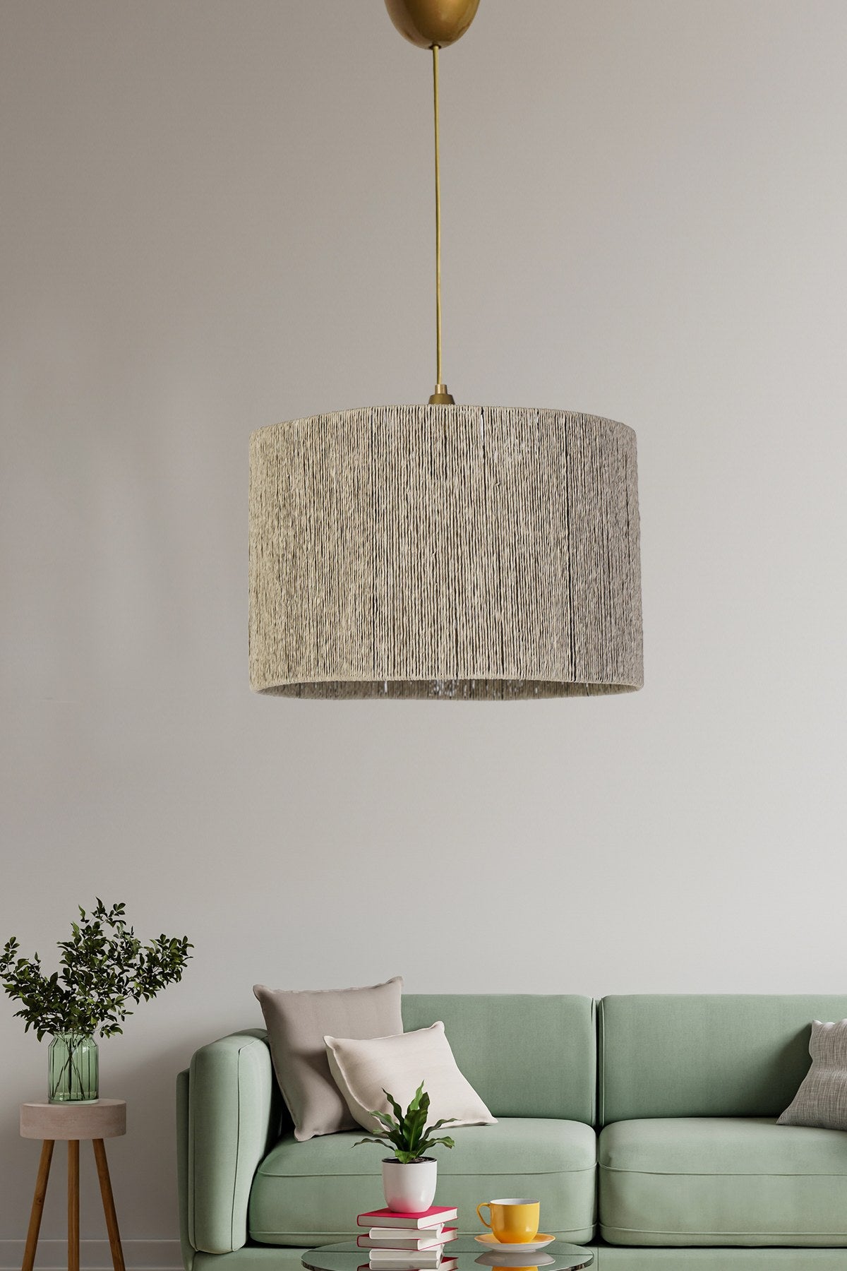 Candeeiro de Teto – 20 cm x 30 cm – Verde – Plástico e Algodão