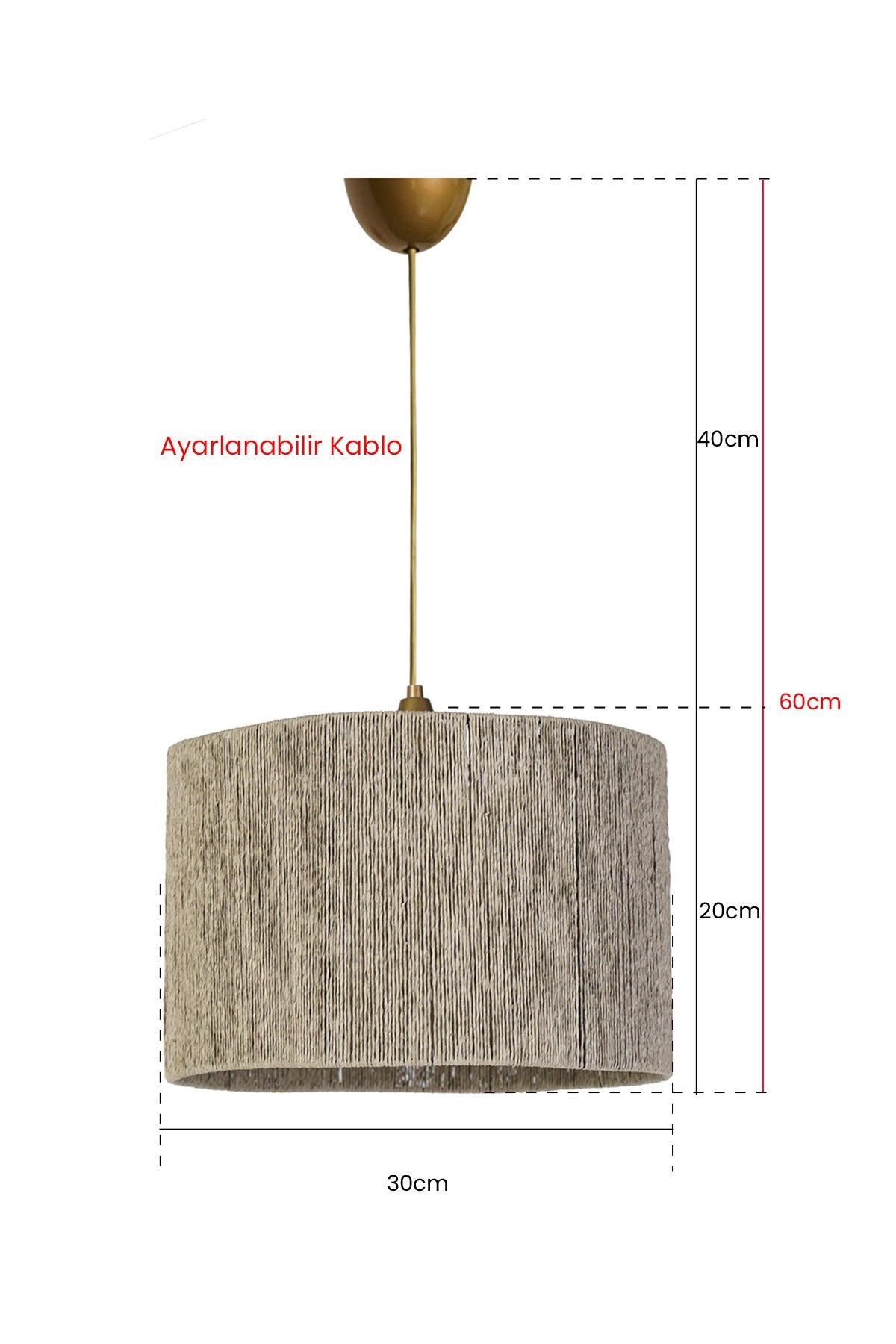 Candeeiro de Teto – 20 cm x 30 cm – Verde – Plástico e Algodão