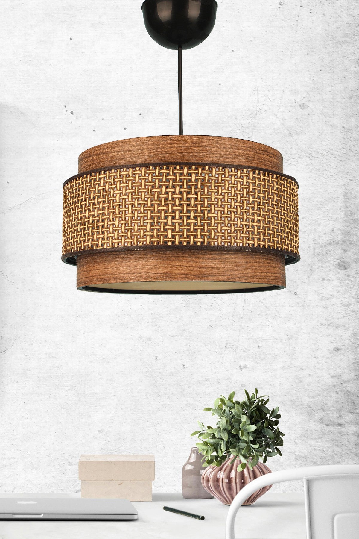 Candeeiro de Teto – Ø28 h:15,5 cm – Marrom – Plástico