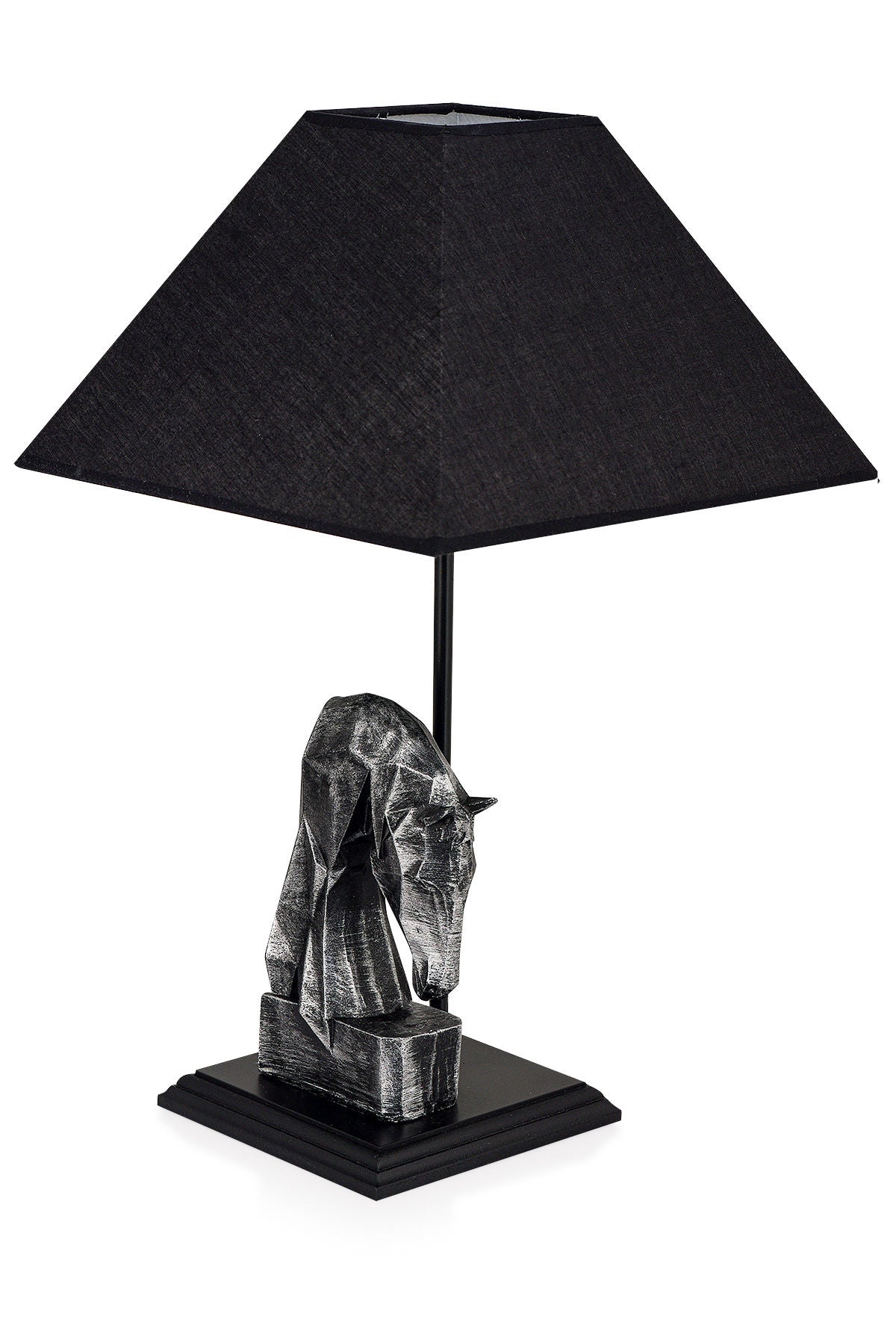 Candeeiro de Mesa – Diâmetro 30 cm, Altura 47 cm – Preto – Metal e Tecido