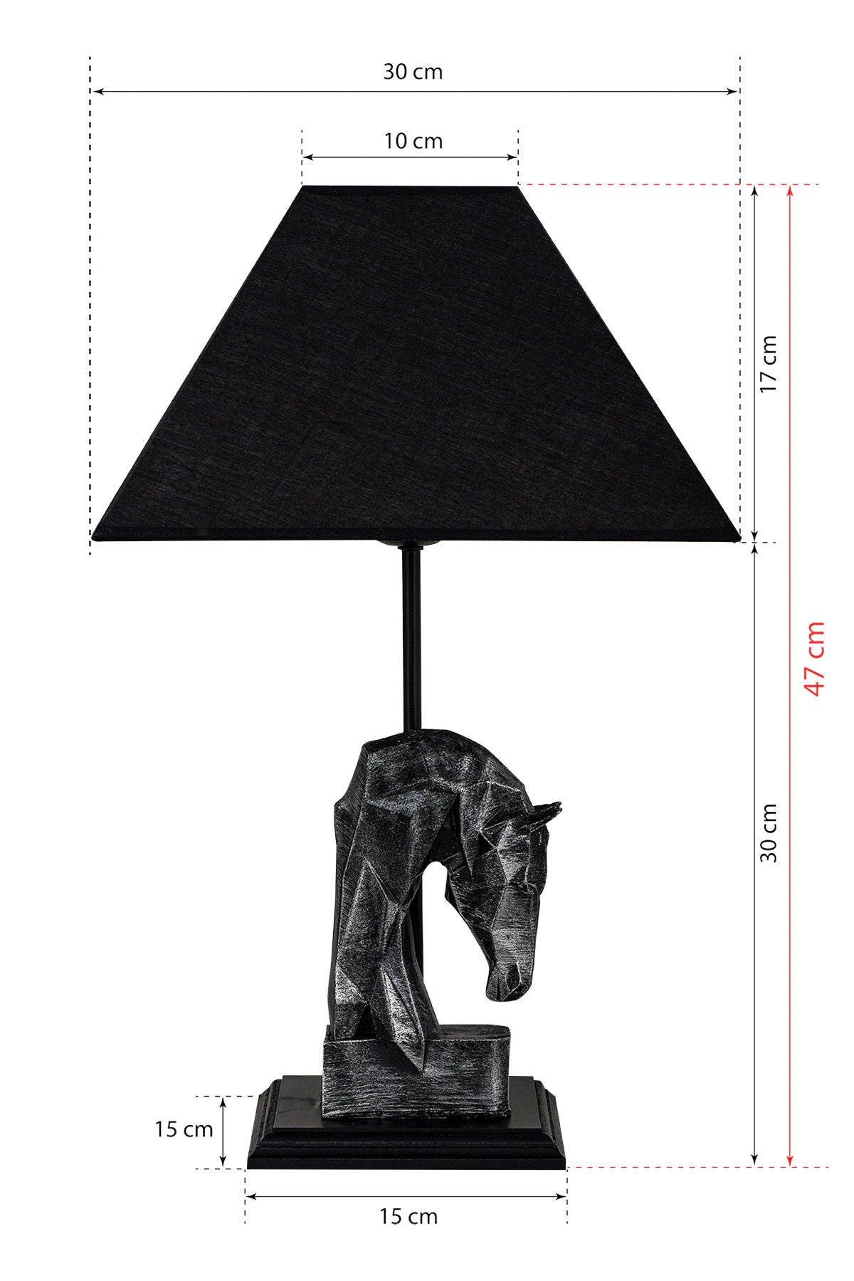 Candeeiro de Mesa – Diâmetro 30 cm, Altura 47 cm – Preto – Metal e Tecido