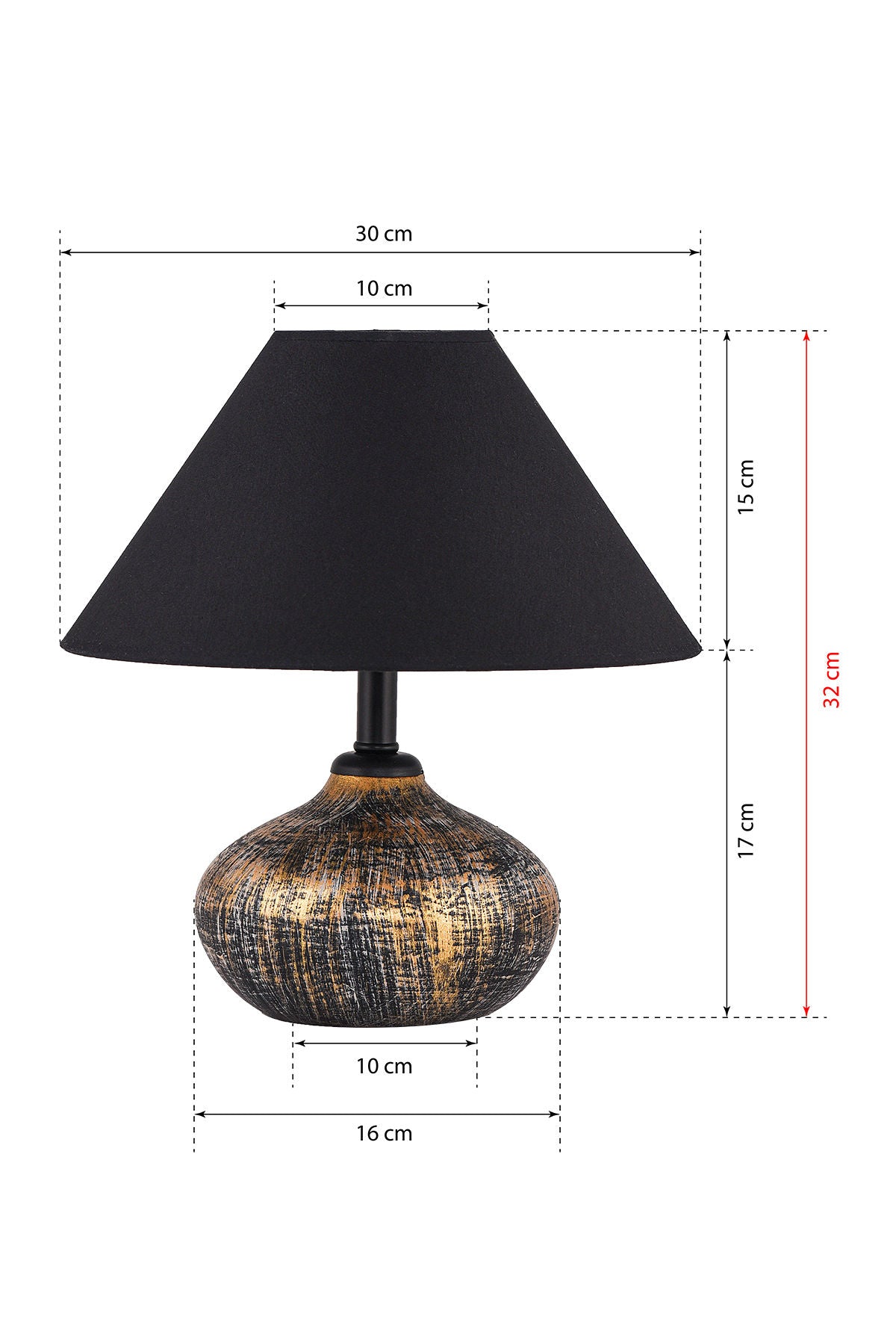 Candeeiro de Mesa – 30 cm – Dourado e Preto – Metal