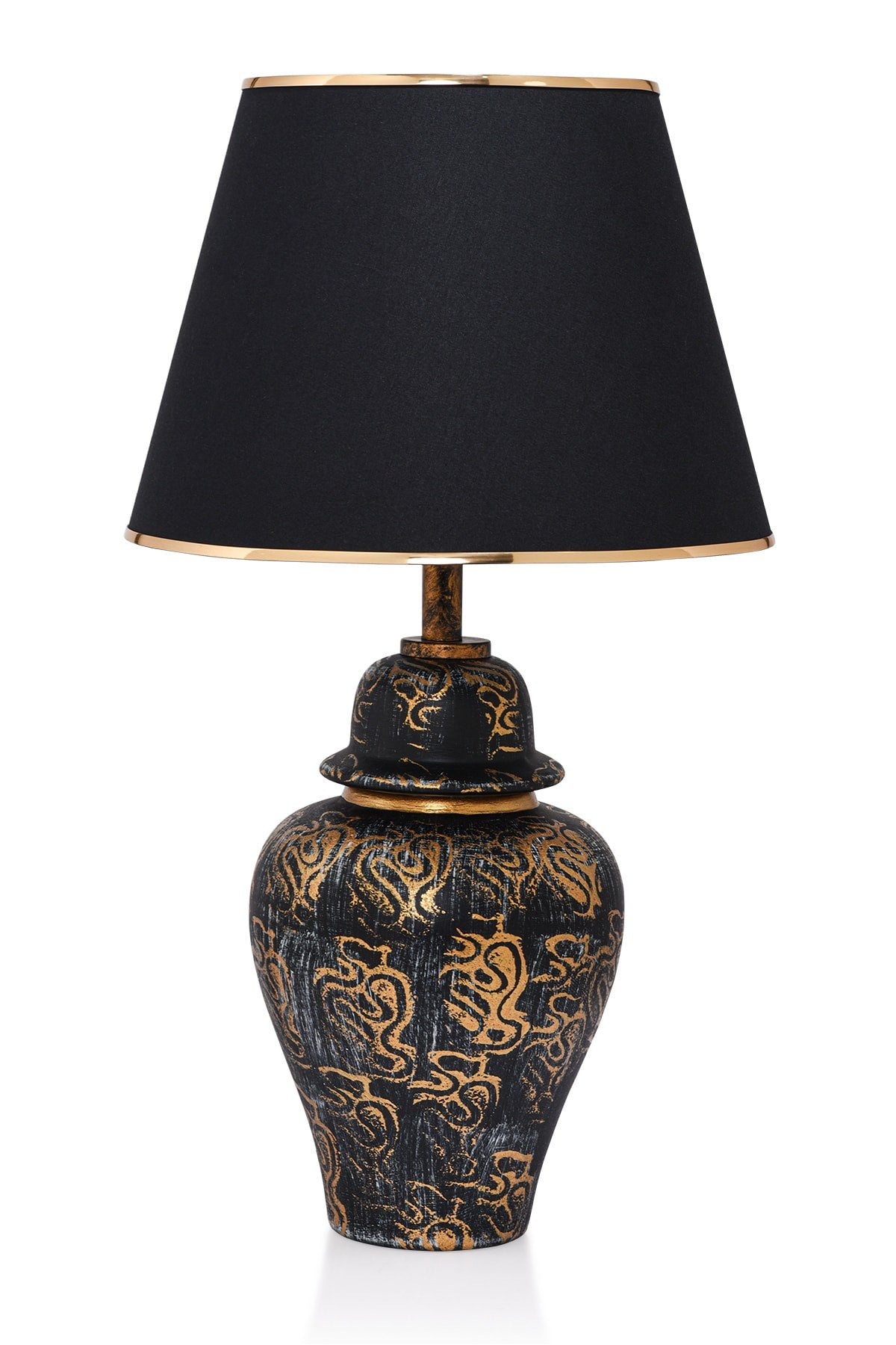 Candeeiro de Mesa – 20 cm x 54 cm – Dourado e Preto – Cerâmica