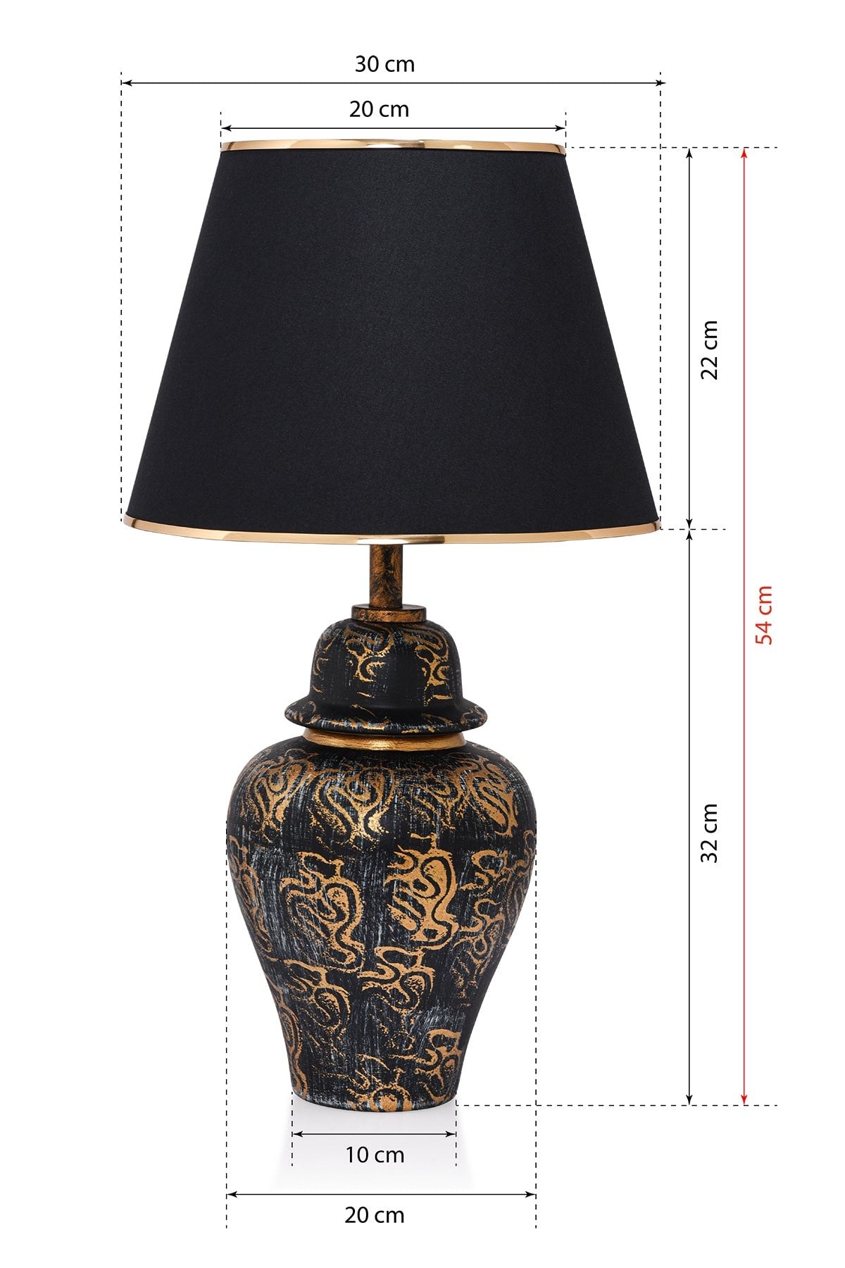 Candeeiro de Mesa – 20 cm x 54 cm – Dourado e Preto – Cerâmica