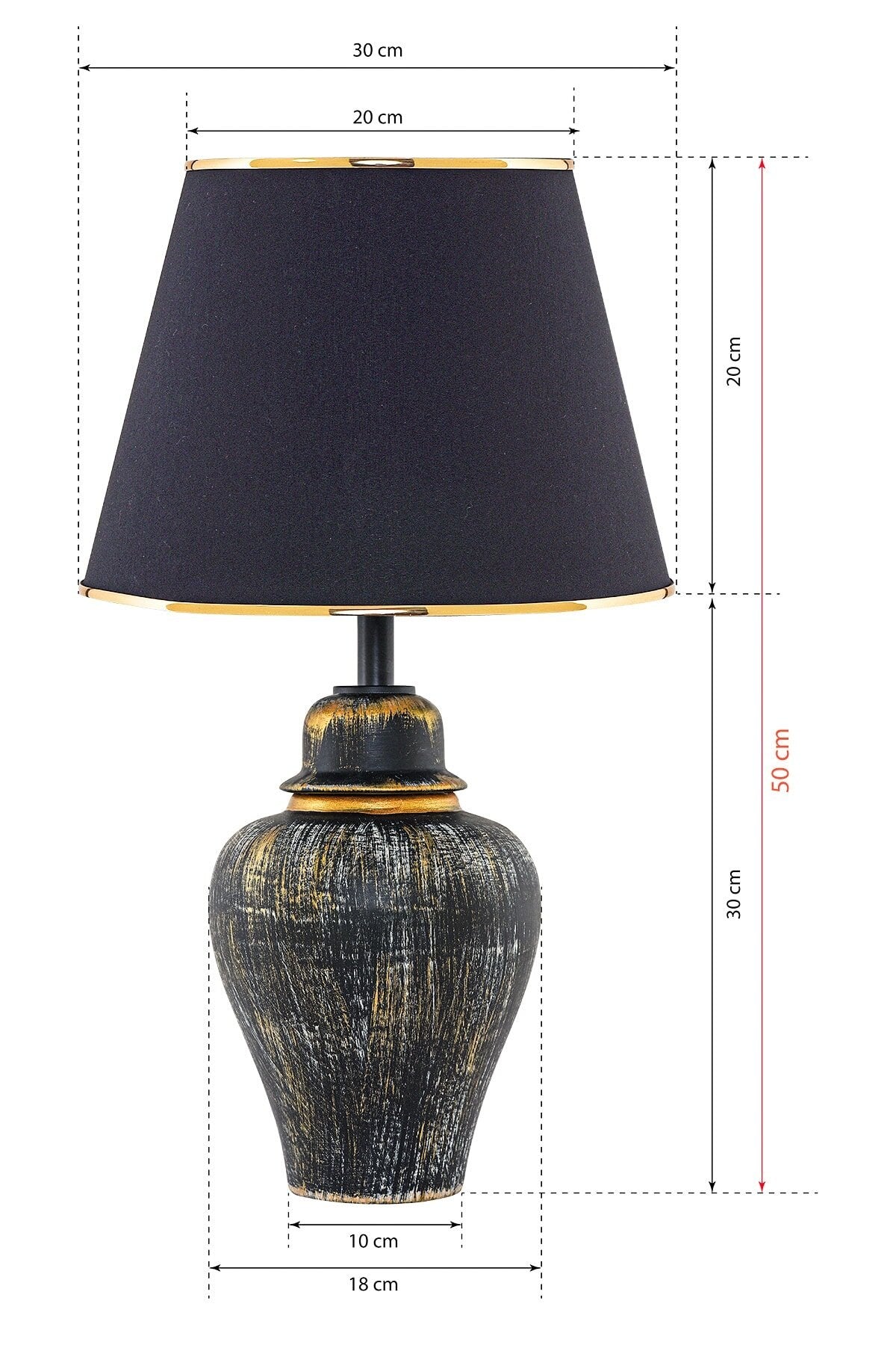 Candeeiro de Mesa – 50 cm – Dourado e Preto – Metal