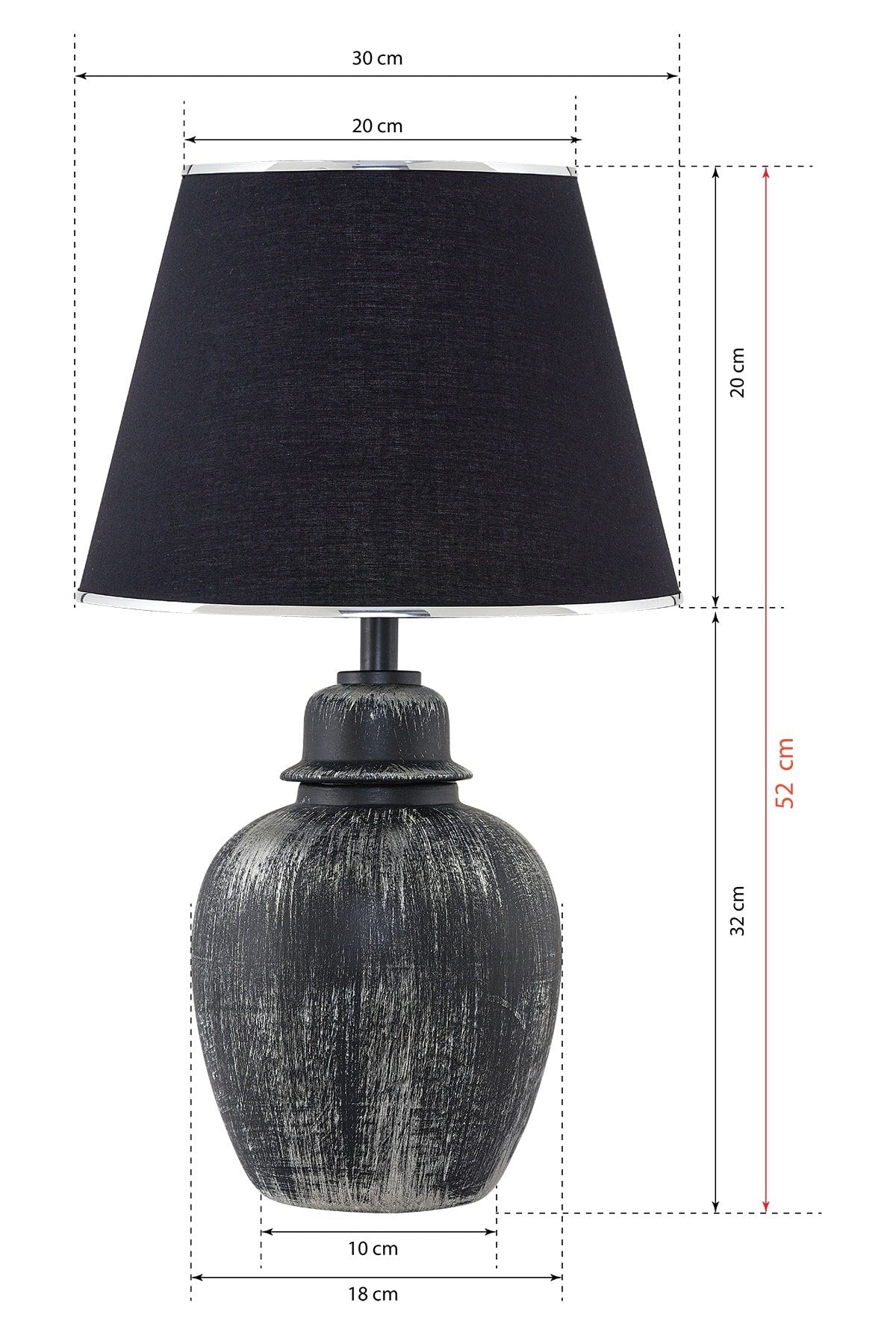 Candeeiro de Mesa – 52 cm – Preto e Prata – Metal