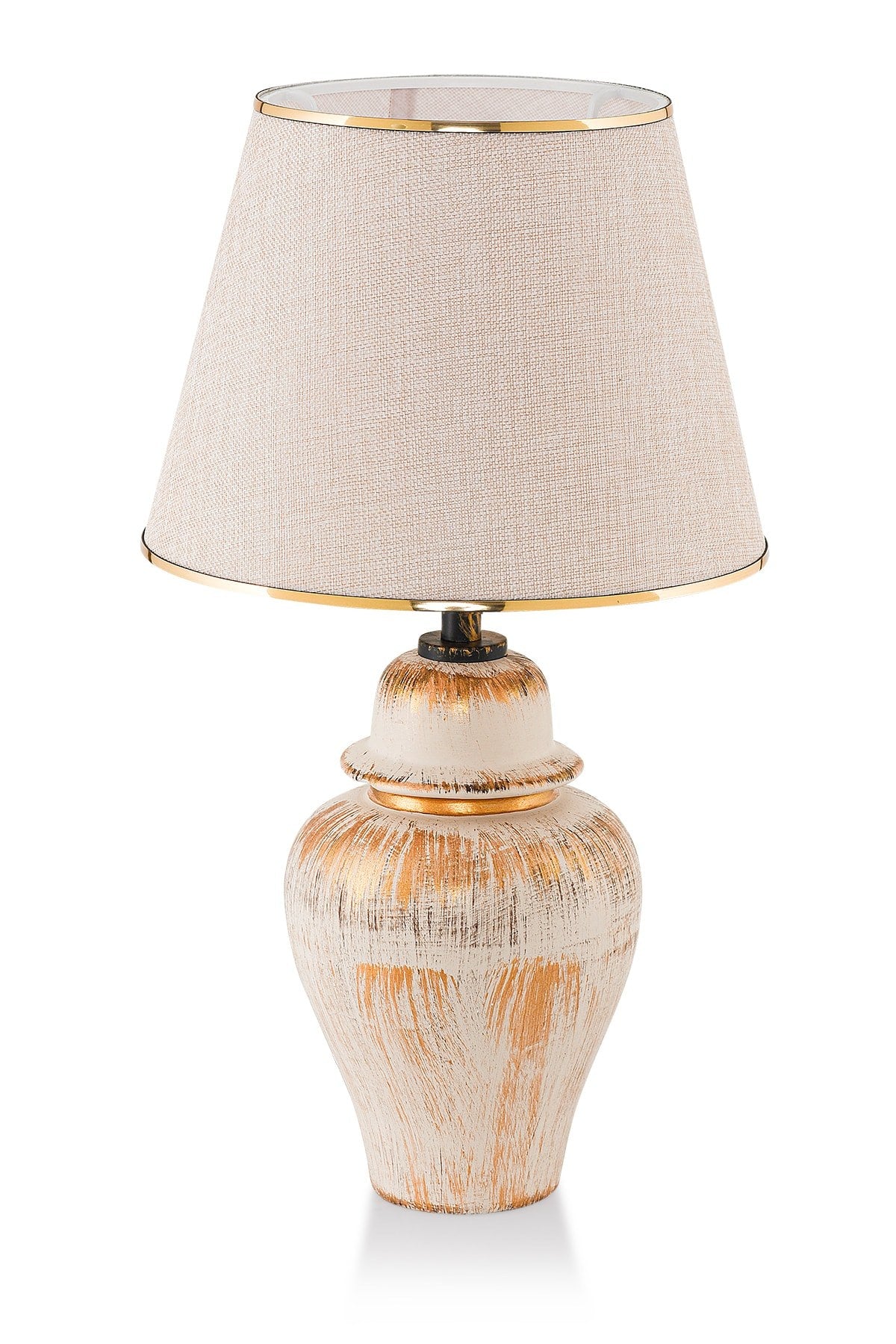 Candeeiro de Mesa – 50 cm – Creme e Dourado – Metálico