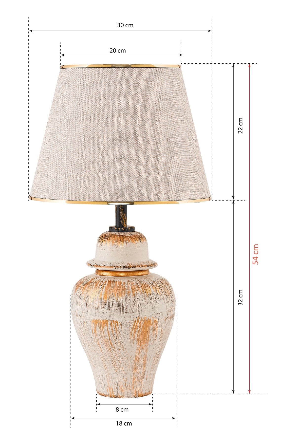Candeeiro de Mesa – 50 cm – Creme e Dourado – Metálico