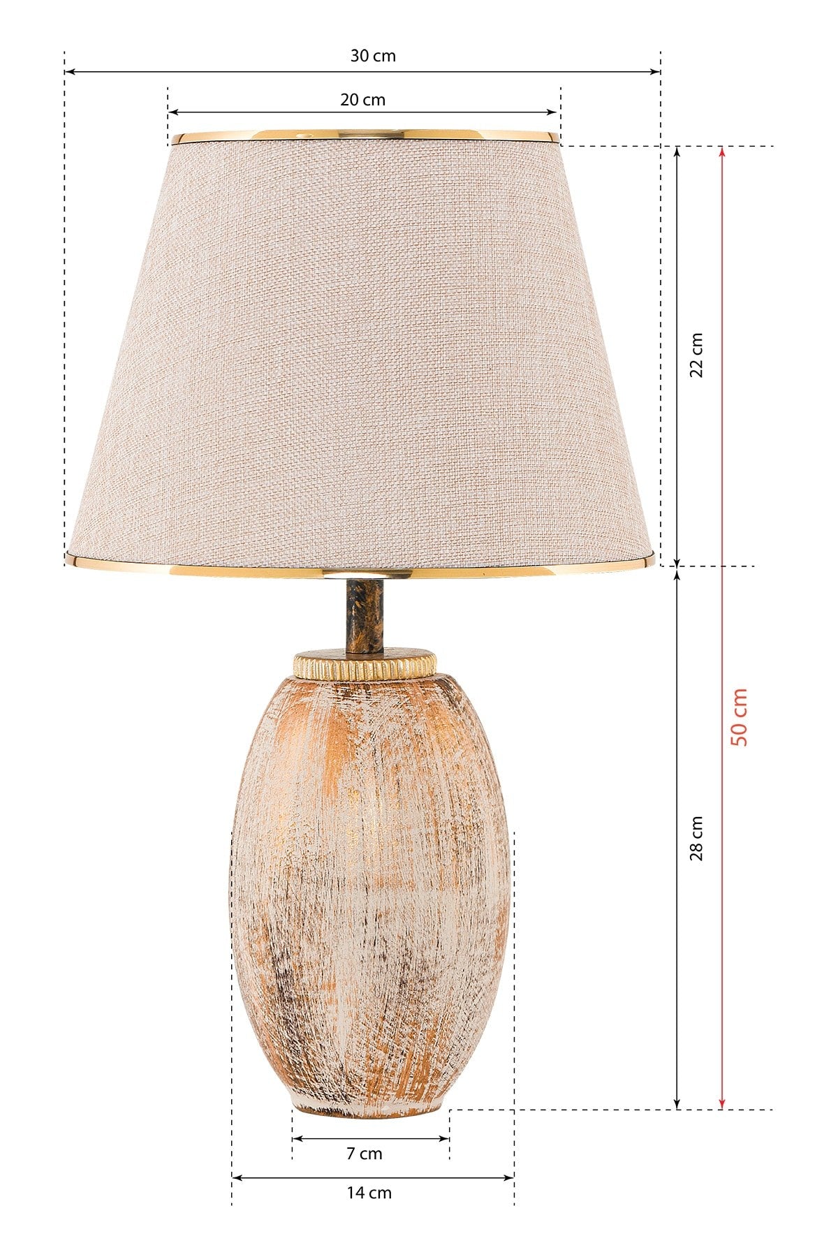 Candeeiro de Mesa – 50 cm – Creme e Dourado – Metálico