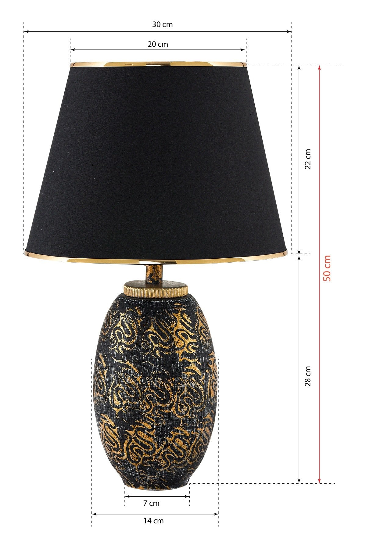 Candeeiro de Mesa – 50 cm altura – Dourado e Preto – Corpo de metal
