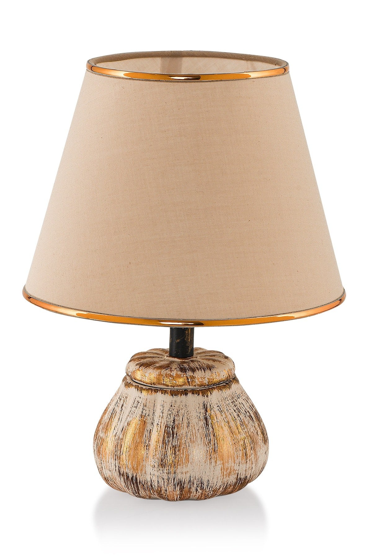 Candeeiro de Mesa – 34cm altura – Creme e Dourado – Corpo metálico